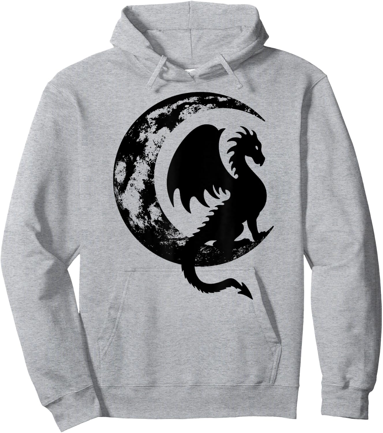 Dragon Sitting on Crescent Moon Hoodie - Hoodie | Ash