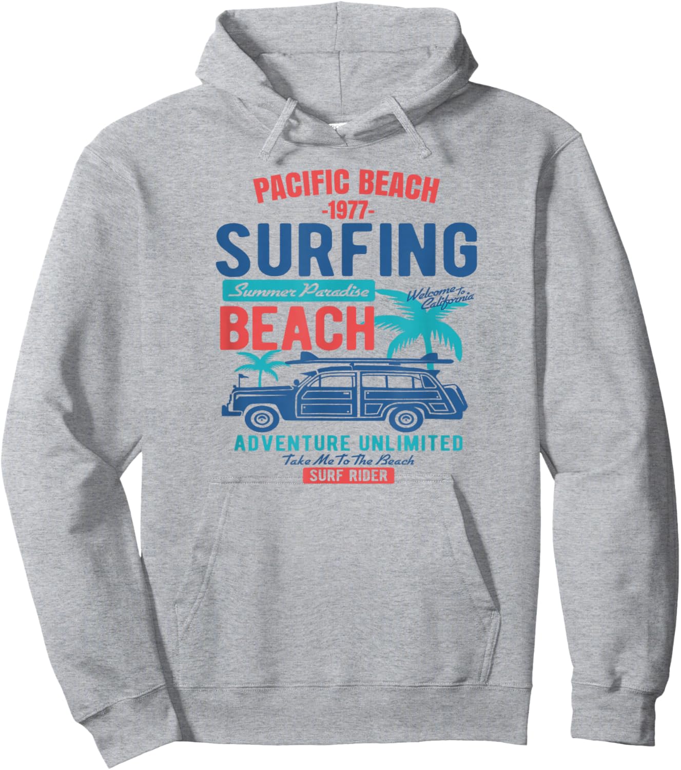 Vintage Style Pacific Beach California Surfing Hoodie - Hoodie | Ash
