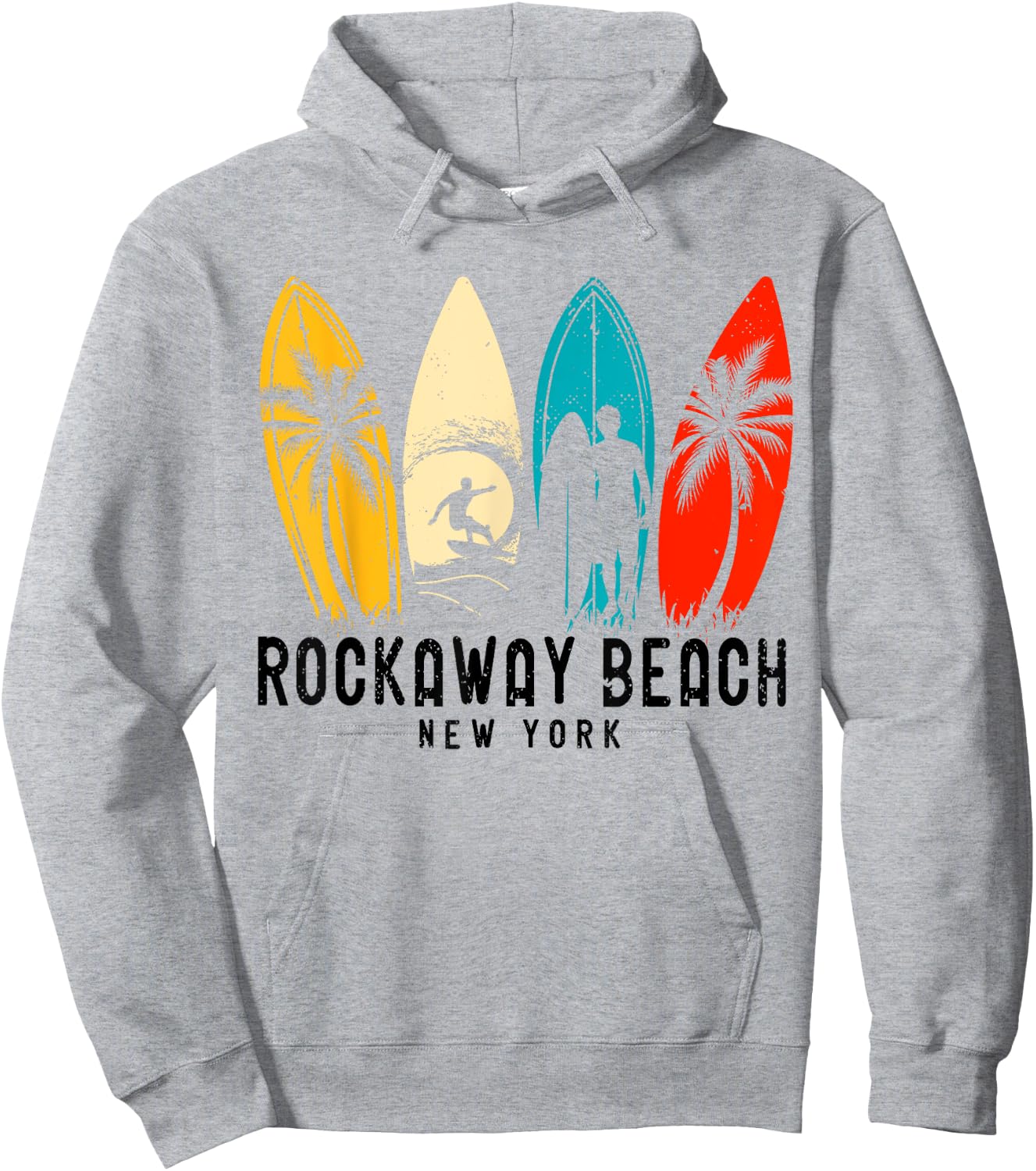 Vintage Rockaway Beach New York Surfboarder Hoodie - Hoodie | Ash