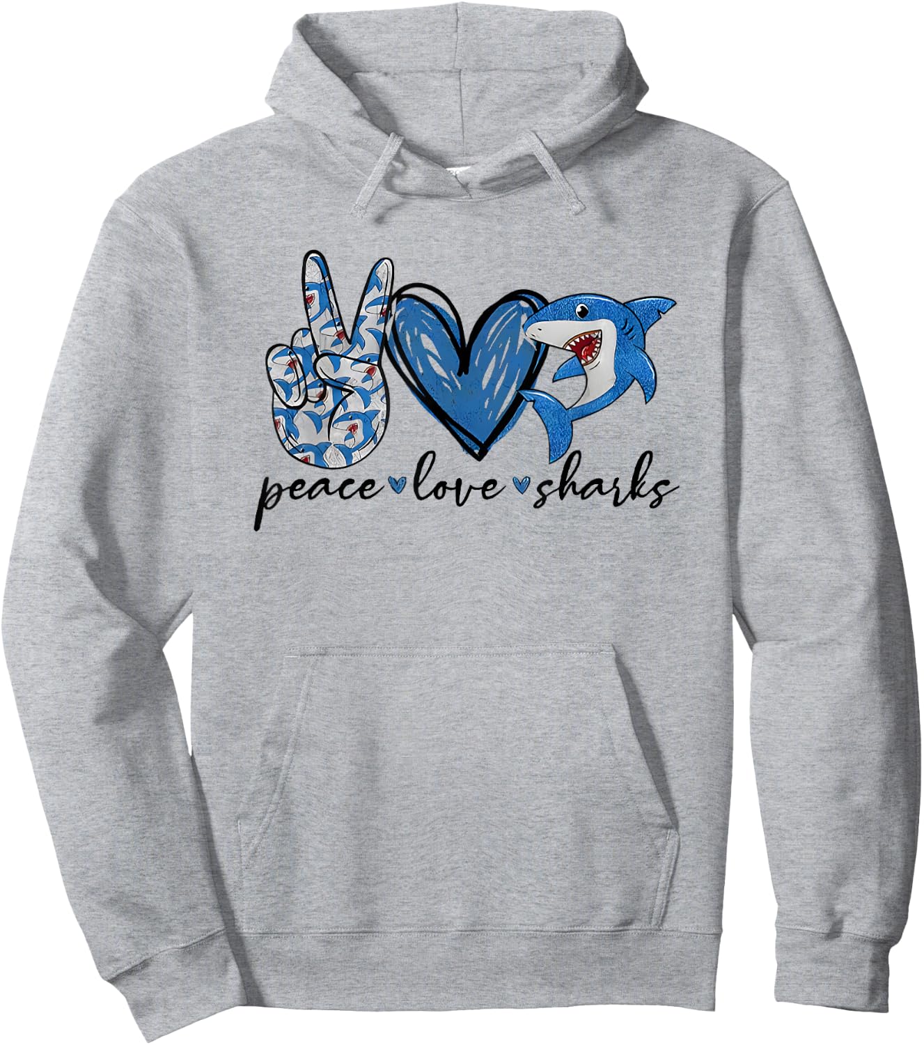 Peace Love Shark Hoodie - Hoodie | Ash