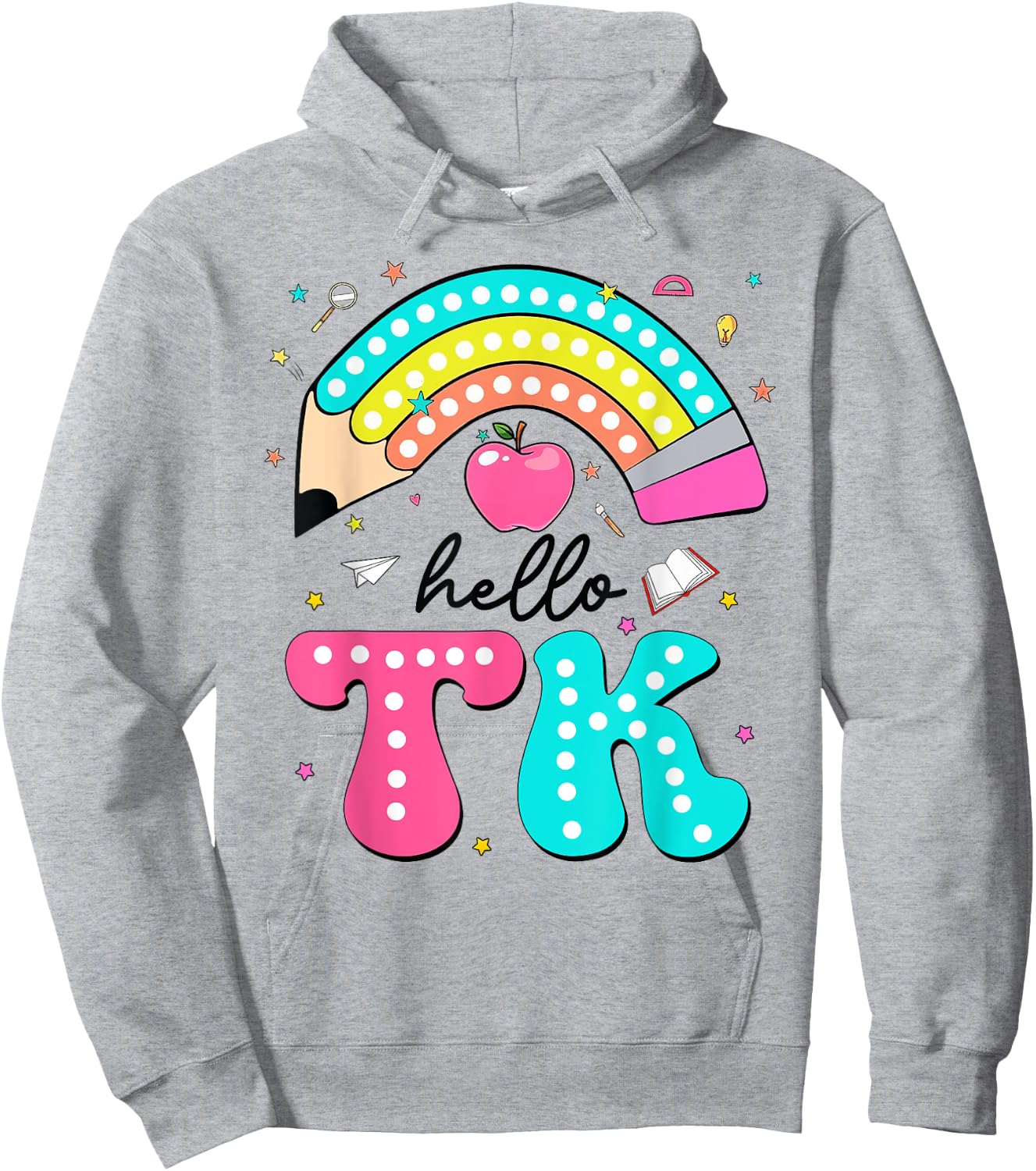 Hello TK Colorful Pencil Rainbow Back To School Hoodie - Hoodie | Ash
