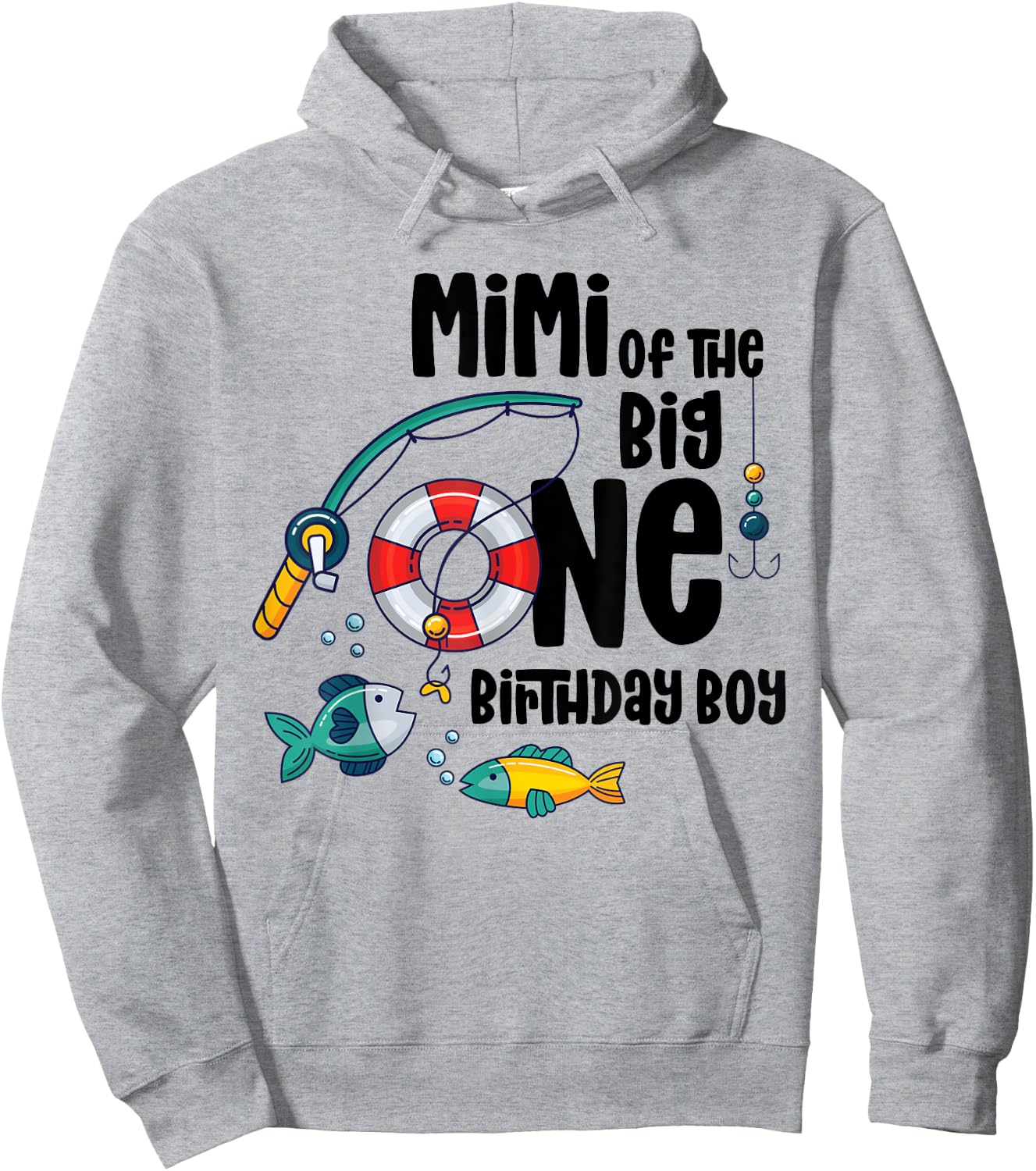 Mimi Big One 1-Year-Old Boy Fishing Birthday Hoodie - Hoodie | Ash