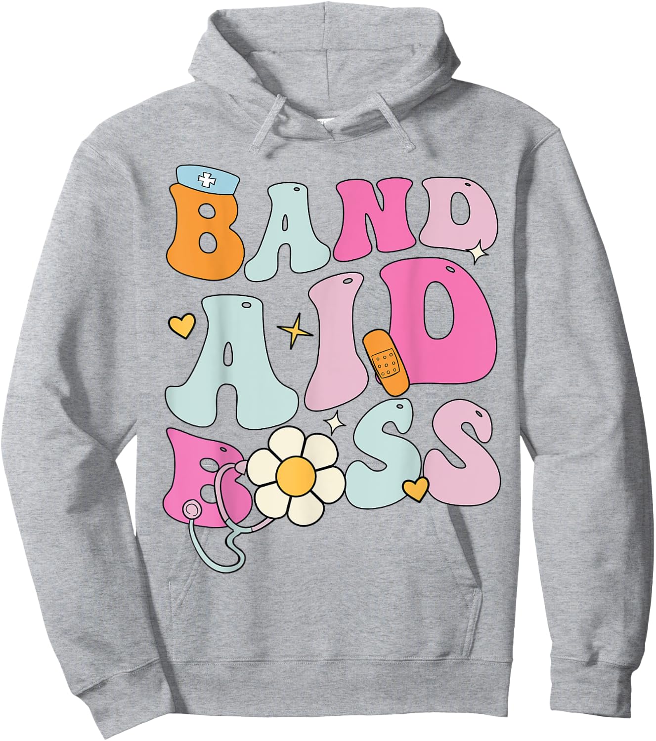 Groovy Band Aid Boss, Cute Back To School Nurse Hoodie - Hoodie | Ash