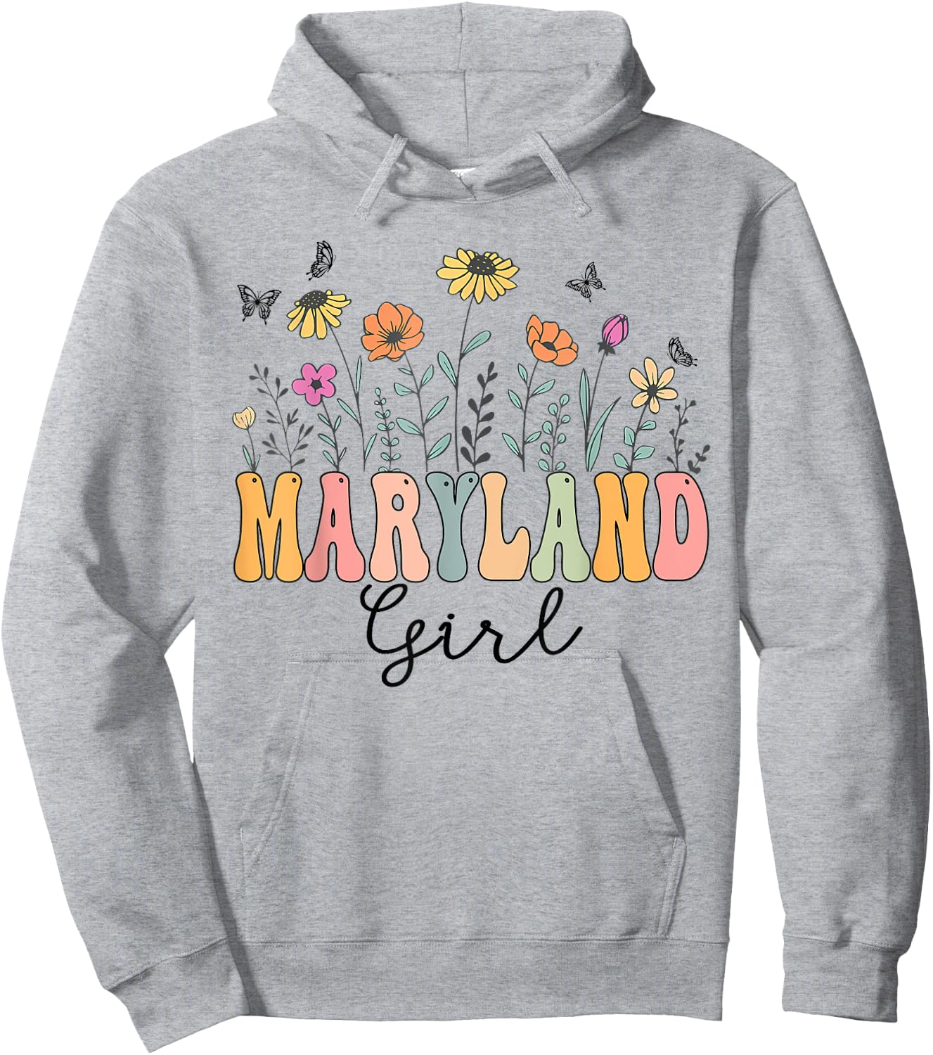 Maryland Girl Wildflower Groovy Maryland Lover Hoodie - Hoodie | Ash