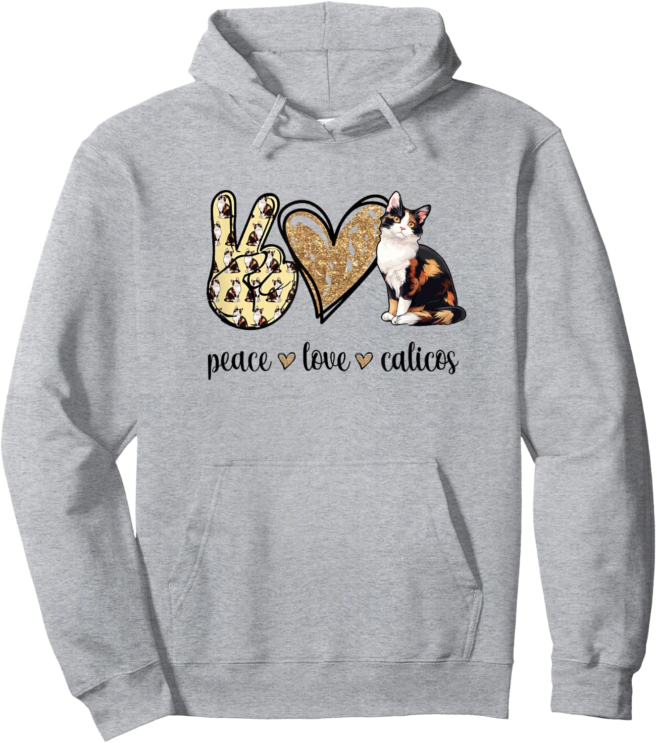 Peace Love Calico Cat Lover Hoodie - Hoodie | Ash