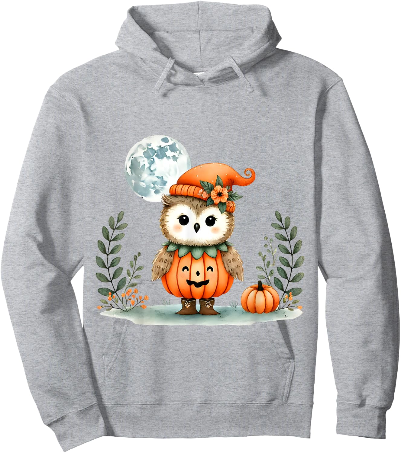 Halloween Owl With Pumpkin Costume Full Moon Hoodie - Hoodie | Ash