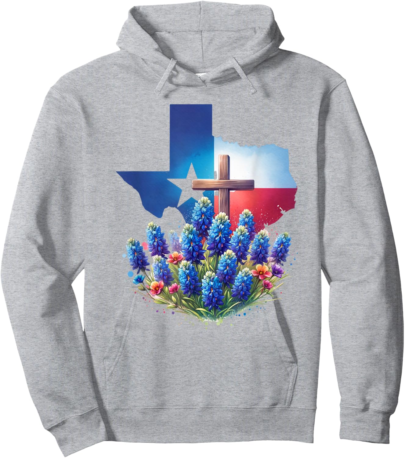 Christian Texan Pride, Bluebonnet Flower Cross Hoodie - Hoodie | Ash
