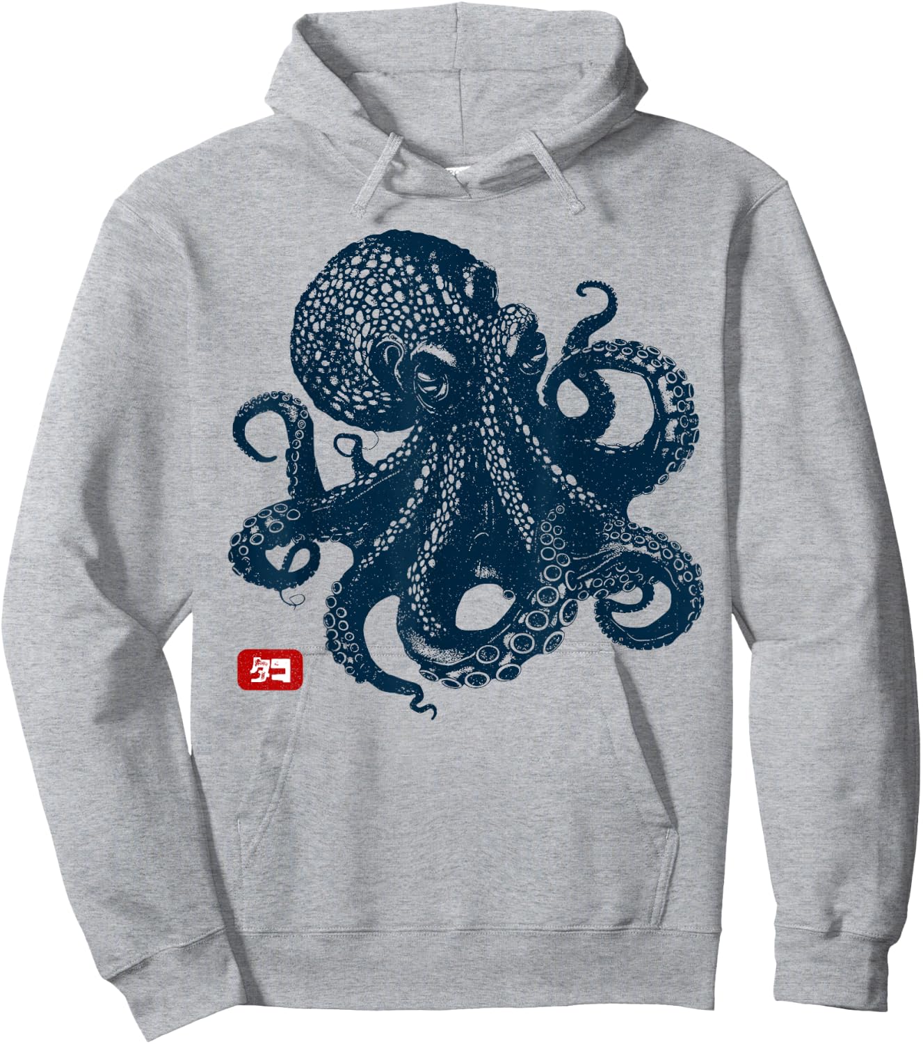 Japanese Aesthetic Kanji Anime Japan Art Apparel Kraken Octopus - -Adults - Grey - Small - Short Sleeve - Classic Fit - Vintage Aesthetic, Animal Print, Lightweight Hoodie - Hoodie | Ash
