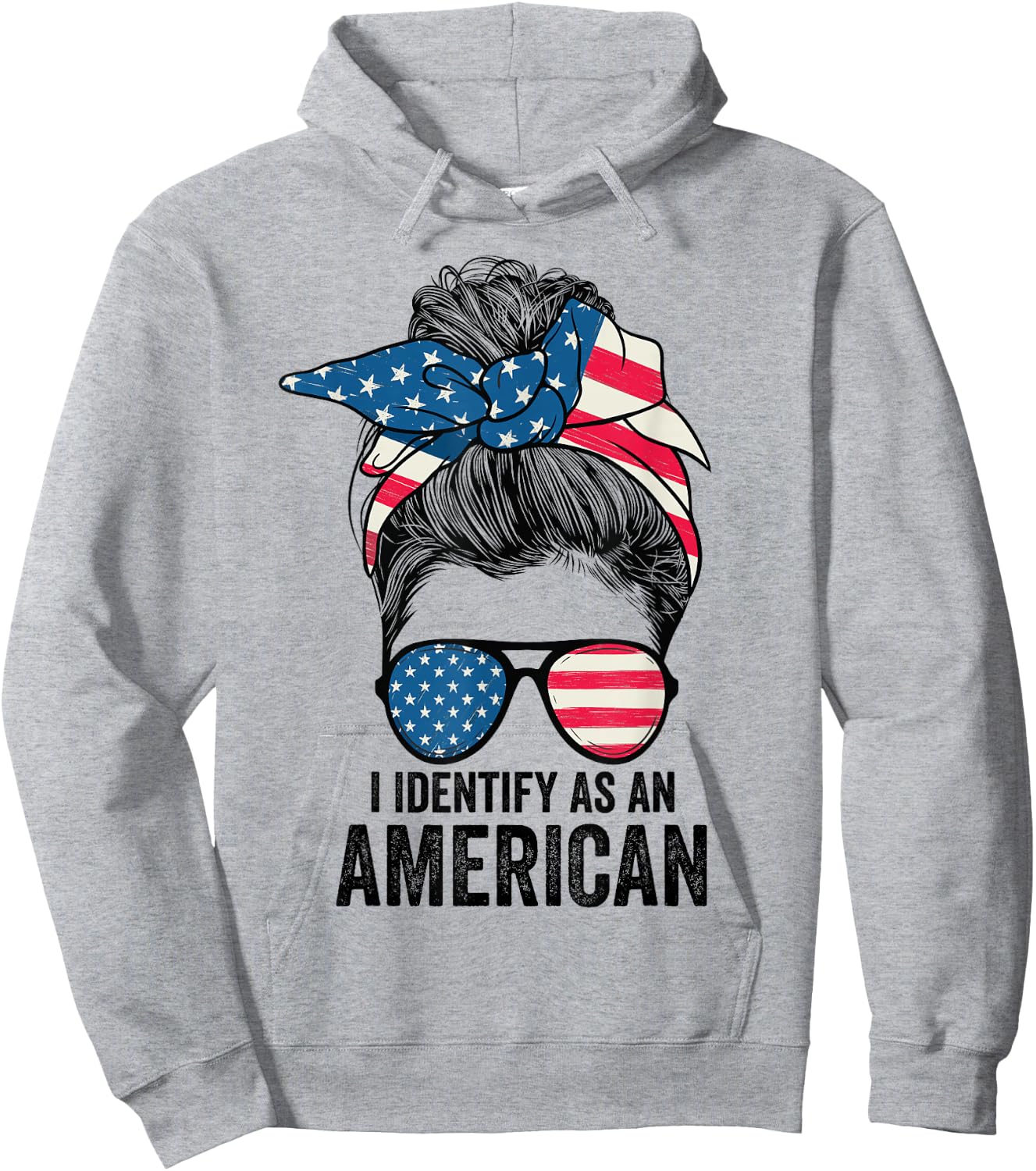 i Identify As An American Messy Bun Women Girls Hoodie - Hoodie | Ash