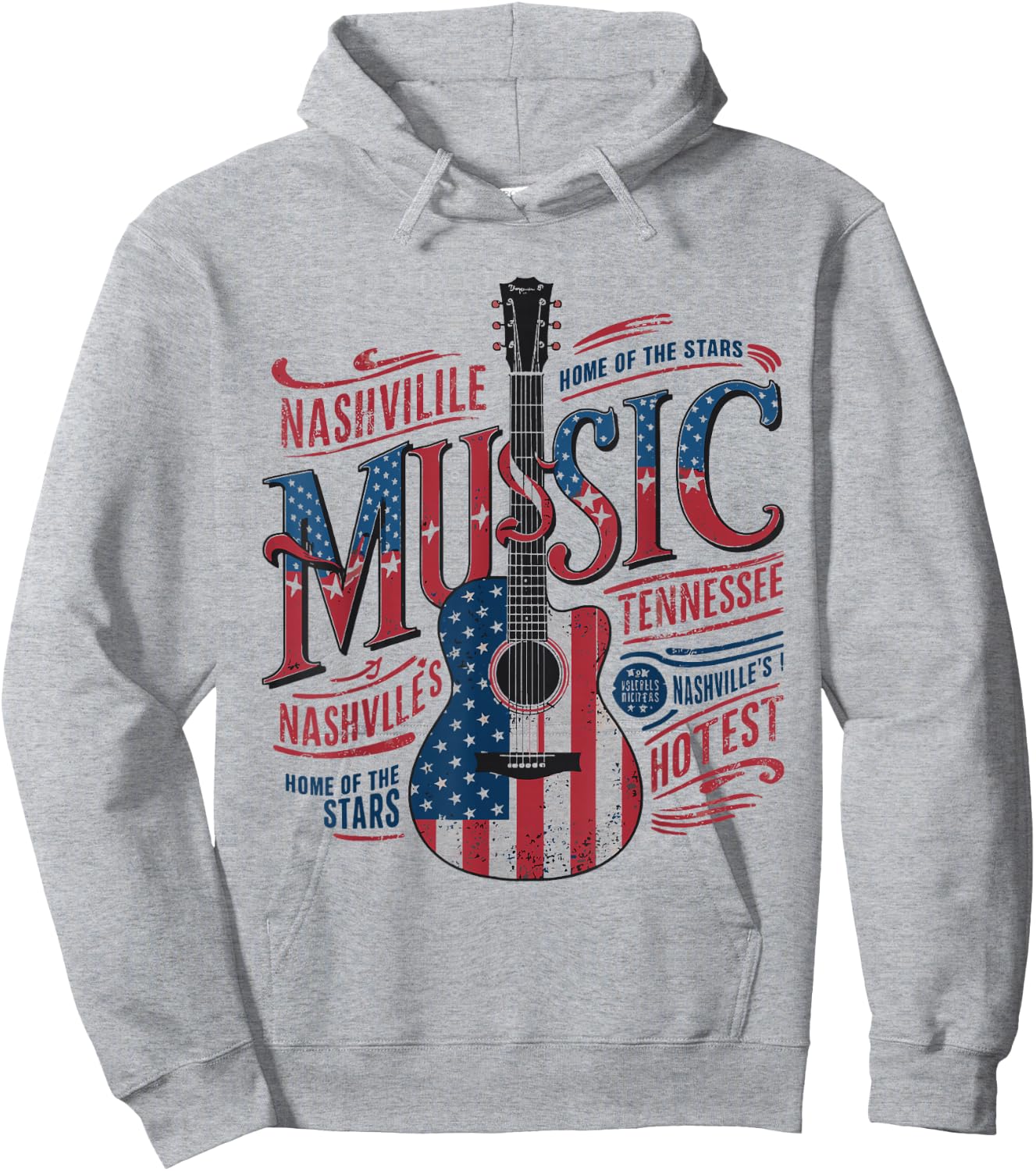 Nashville Music US Flag Guitar Hoodie - Hoodie | Ash