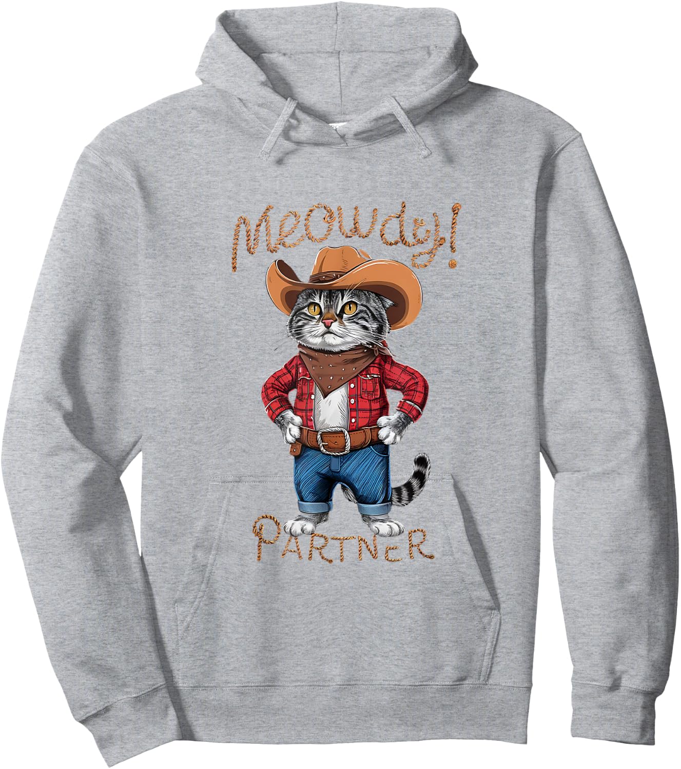 Meowdy Partner Cowboy Cat Hoodie - Hoodie | Ash