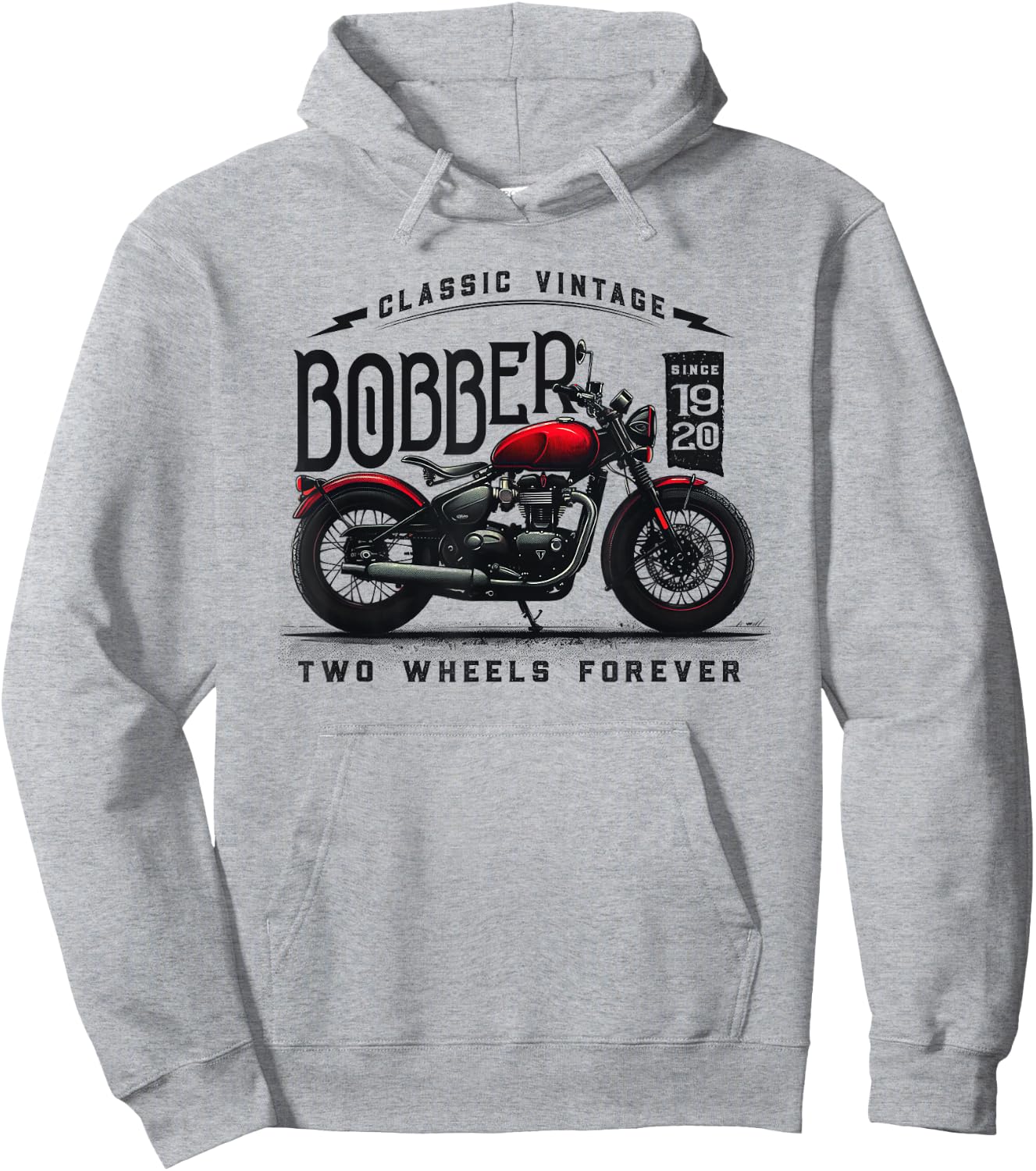 Classic Vintage Bobber Motorcycle Hoodie - Hoodie | Ash