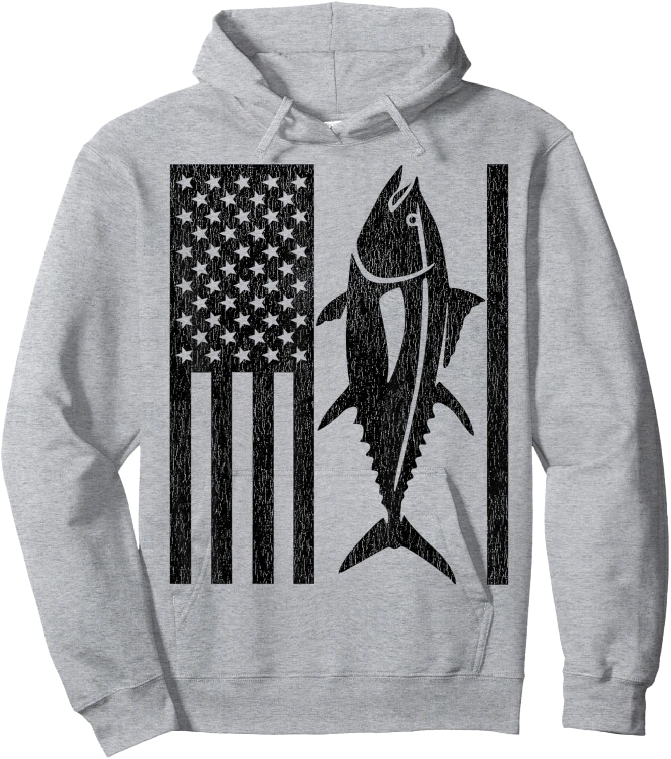 Tuna Fishing - American Flag Bluefin Tuna Hoodie - Hoodie | Ash