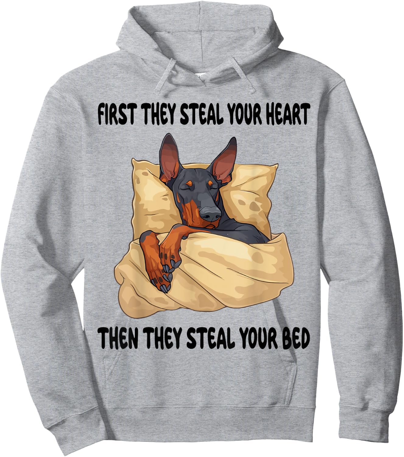 Doberman Pinscher Sleeping Pajamas Nightgown Hoodie - Hoodie | Ash