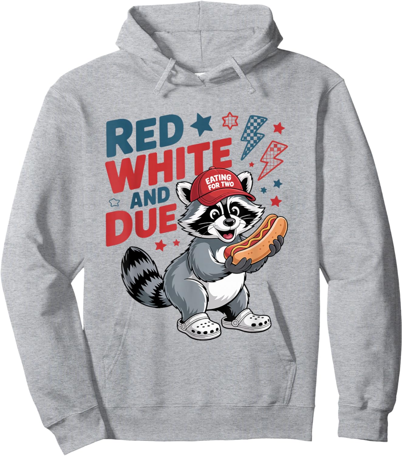 Red White and Due Funny Raccoon 4th of July Hoodie - Hoodie | Ash