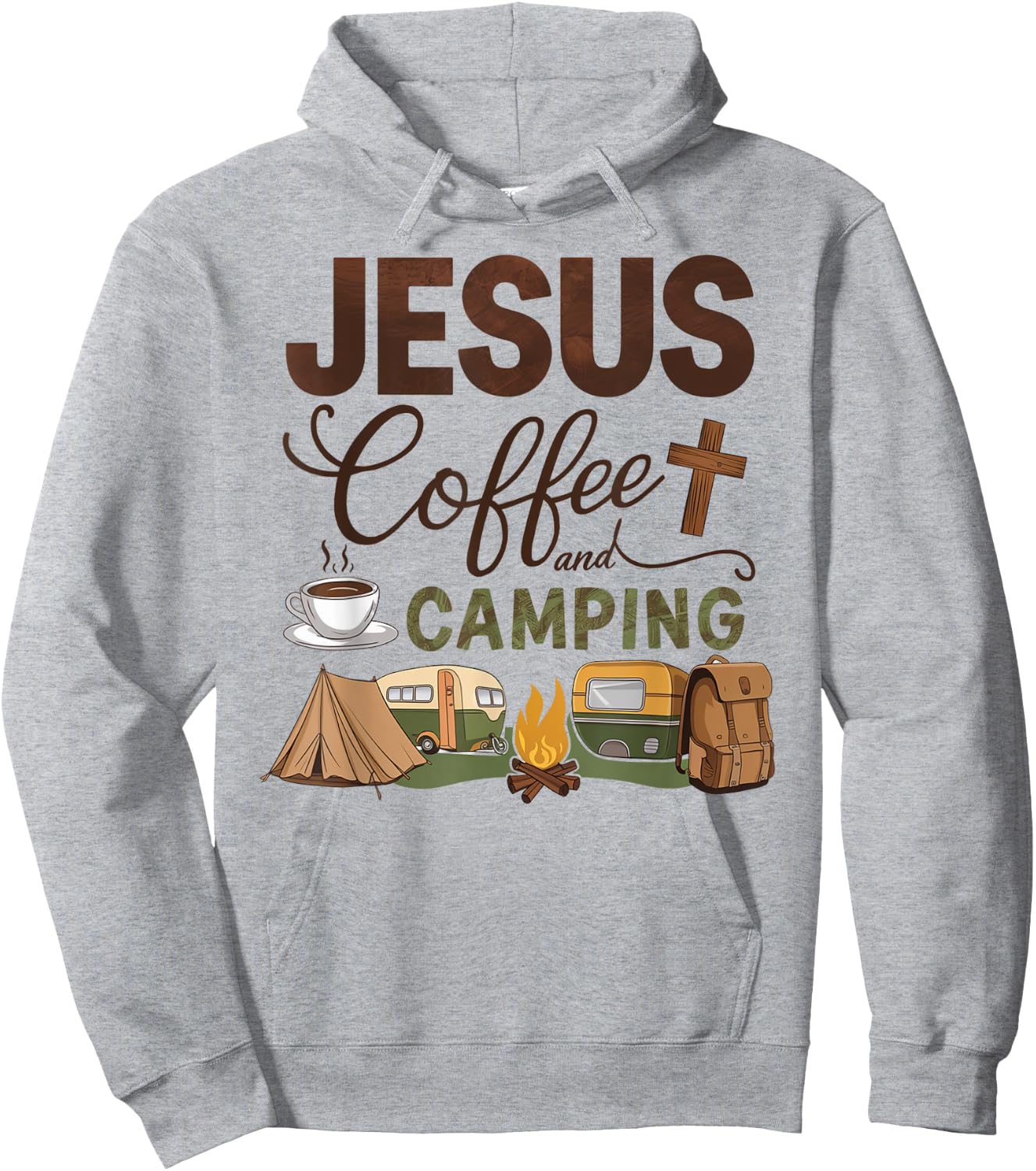 Jesus Coffee And Camping Hoodie - Hoodie | Ash