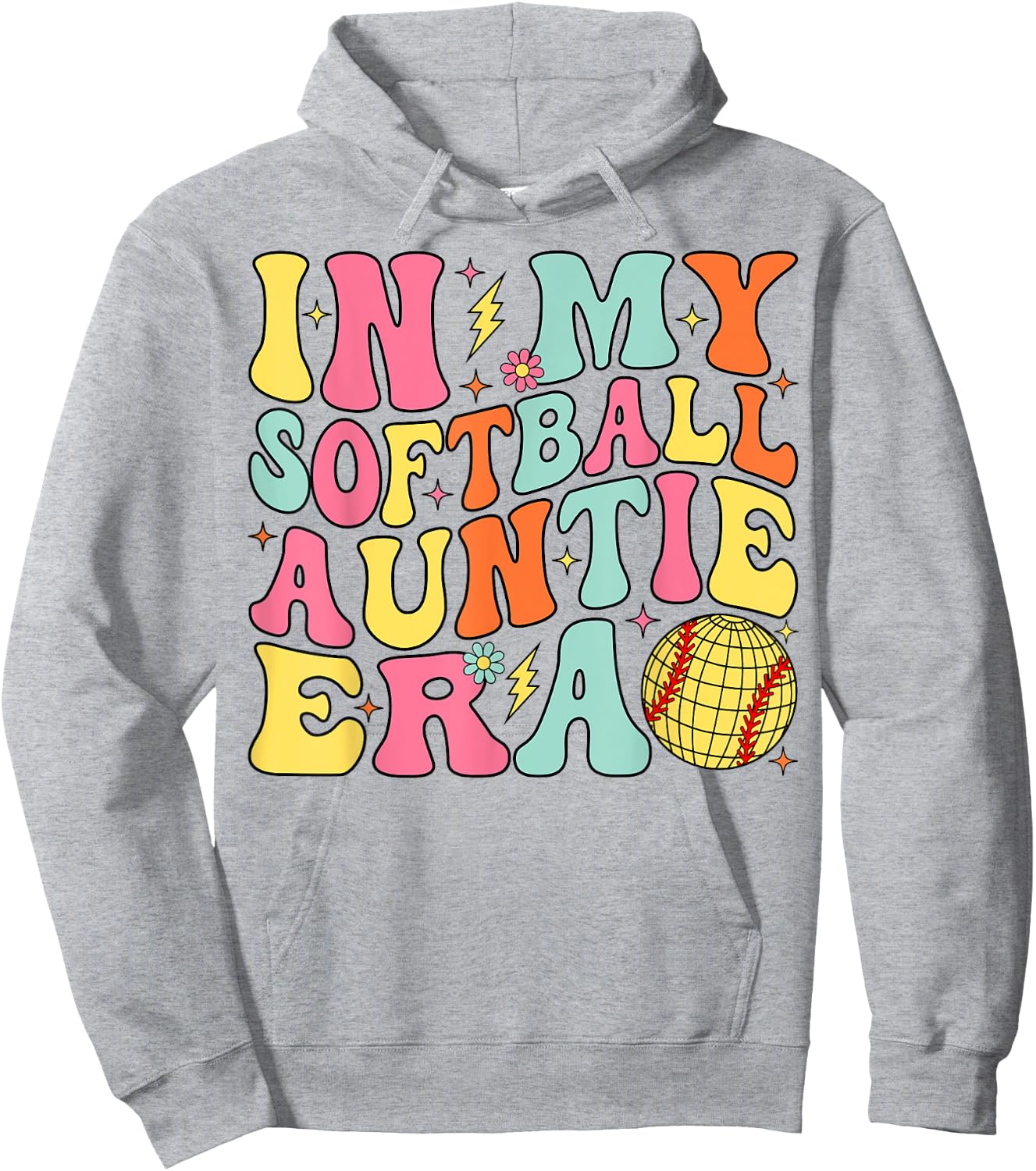 In My Softball Auntie Era Groovy Softball Aunt Hoodie - Hoodie | Ash