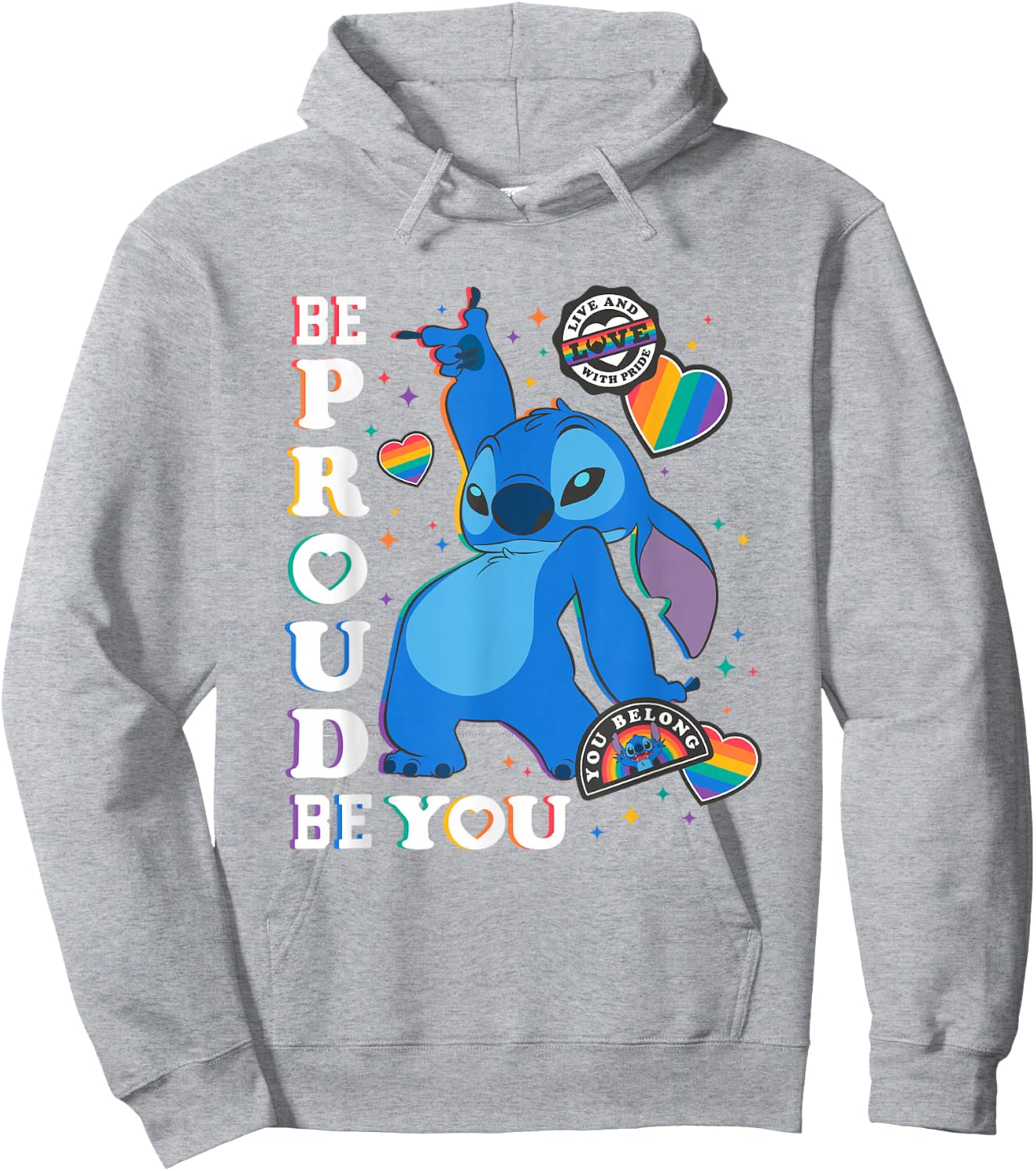 Disney Lilo & Stitch Be You Rainbow Stickers Hoodie - Hoodie | Ash