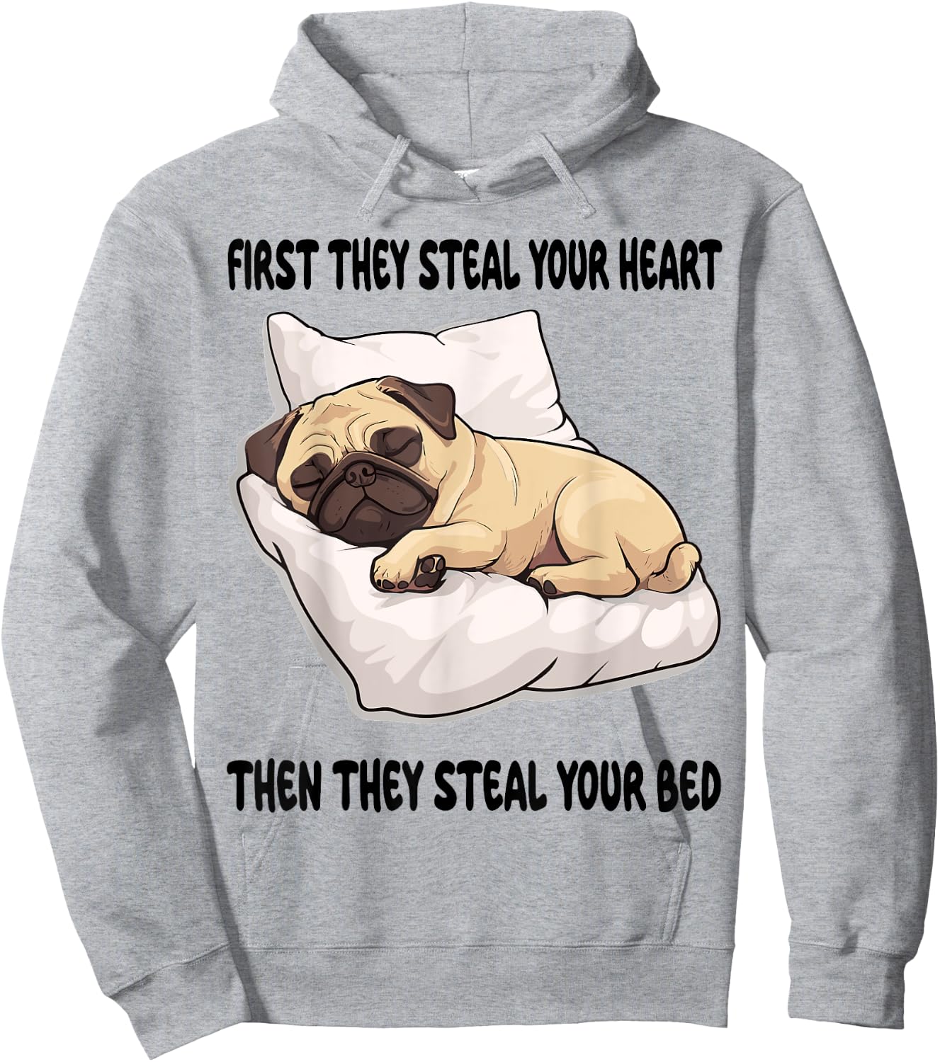Pug Sleeping Pajamas Nightgown Hoodie - Hoodie | Ash
