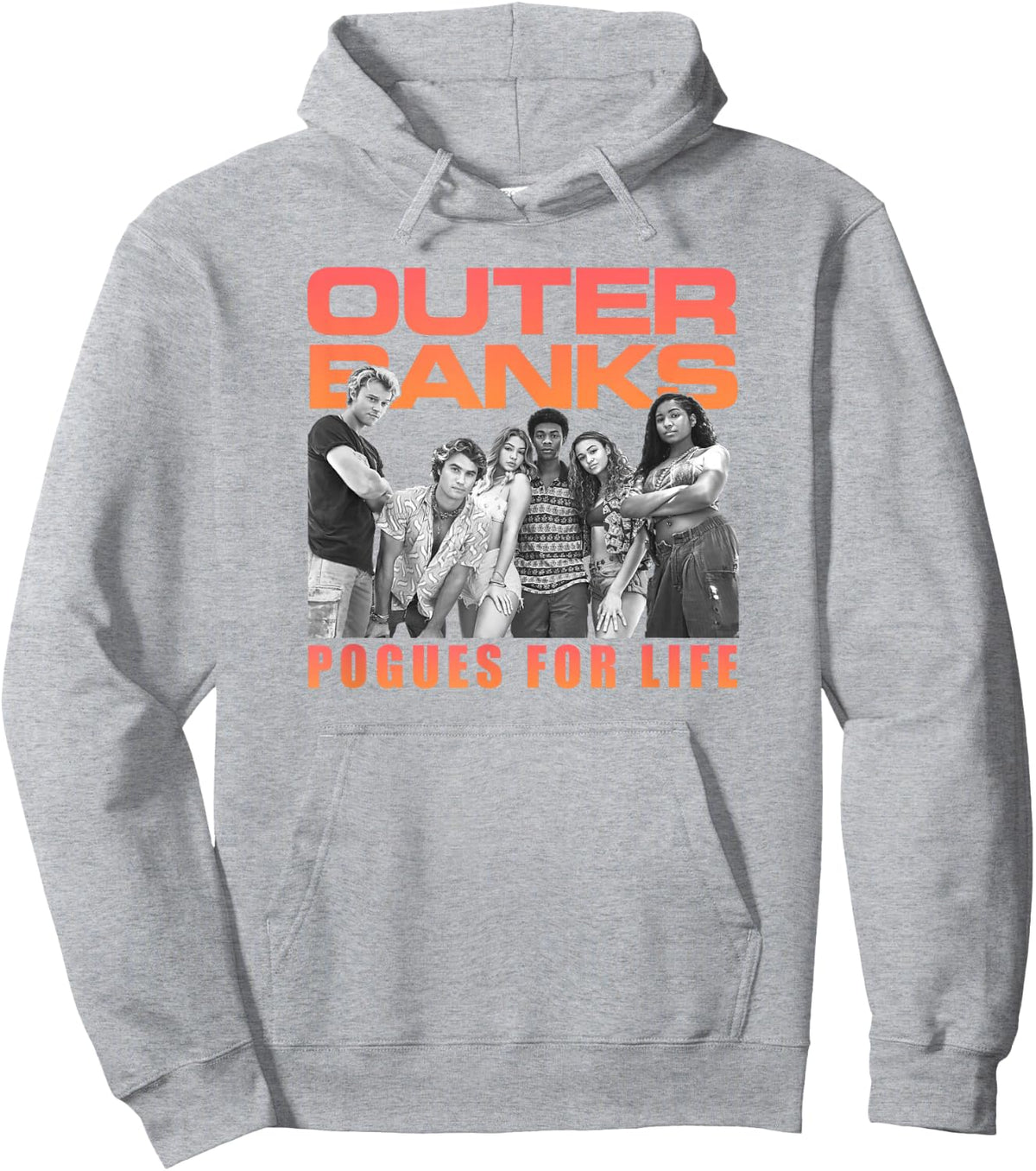 Outer Banks Group Shot Pogues for Life Portrait Hoodie - Hoodie | Ash
