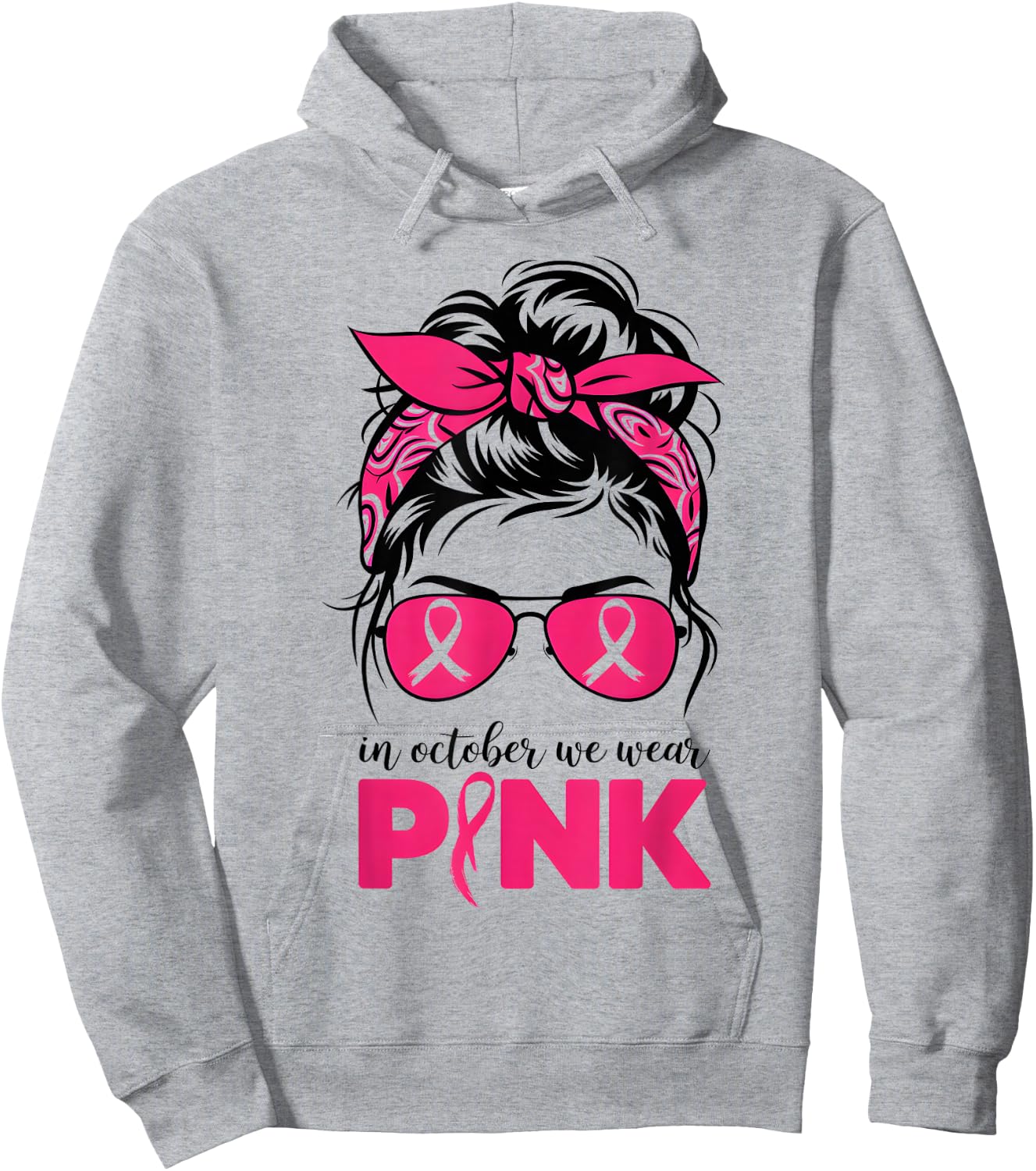 In October We Wear Pink Messy Bun Hair Pink Hoodie - Hoodie | Ash