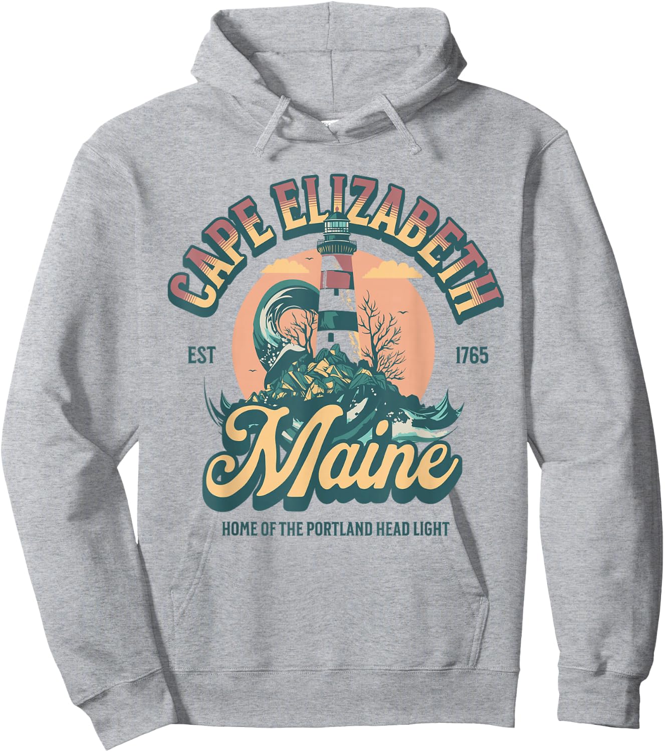 Cape Elizabeth Maine Est 1765 Lighthouse Hoodie - Hoodie | Ash