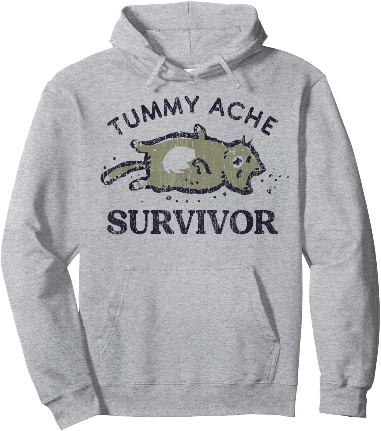 Tummy Ache Survivor Funny Cat Graphic Hoodie - Hoodie | Ash