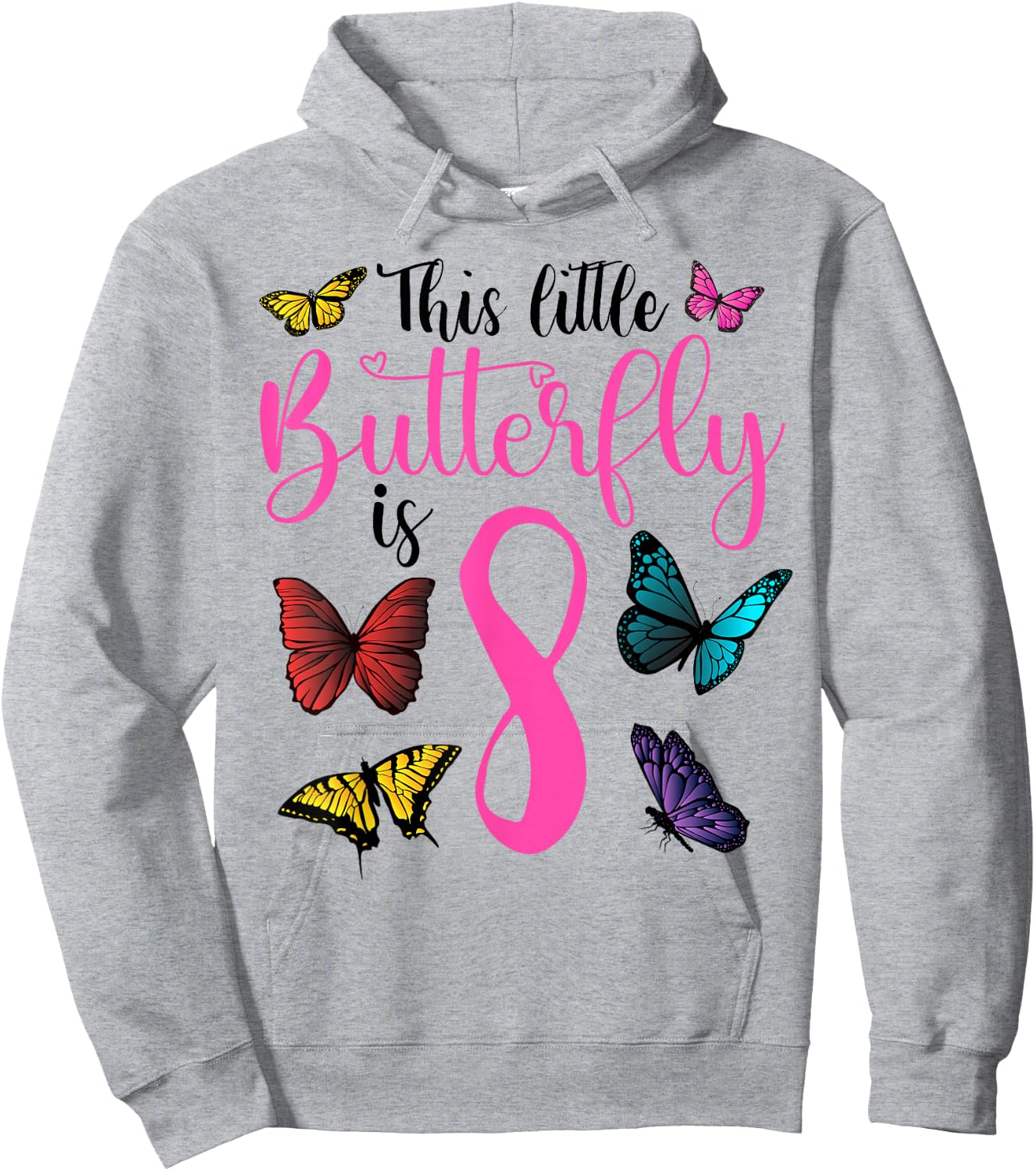 8 Year Old Girl Butterfly 8th Birthday Girl Hoodie - Hoodie | Ash