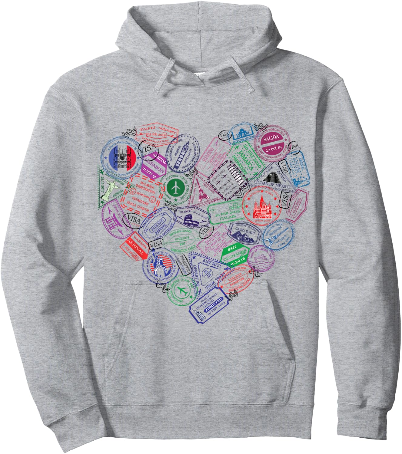 Heart Shaped Passport Travel Stamps Gift Hoodie - Hoodie | Ash