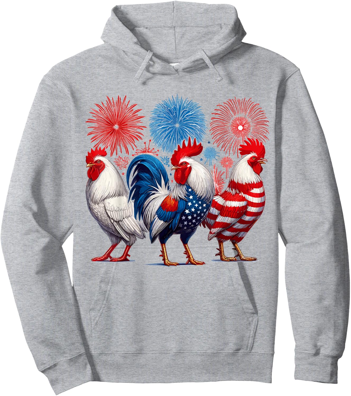 Chicken USA Flag Patriotic Chicken 4th of July Hoodie - Hoodie | Ash