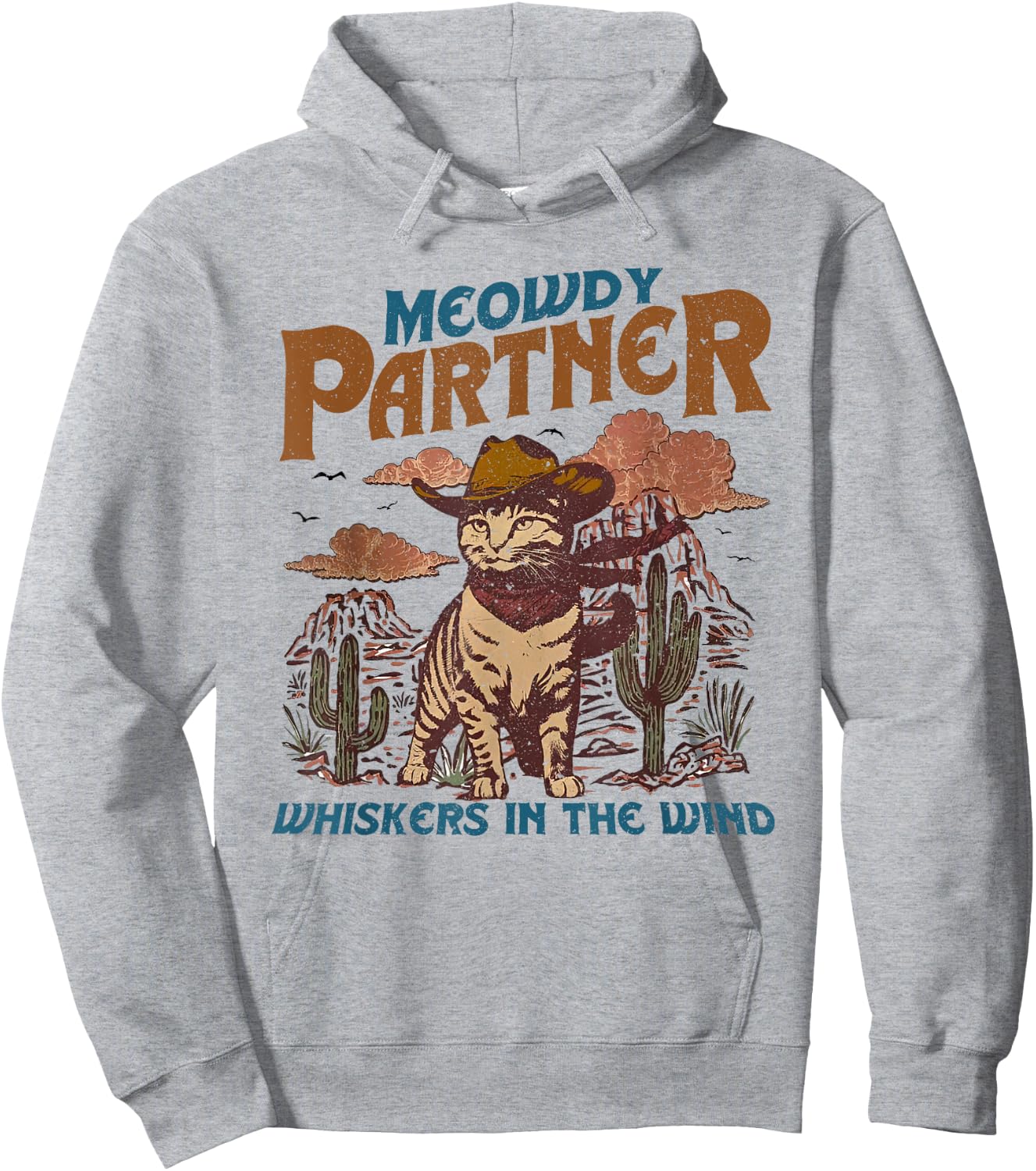 Meowdy Partner Cowboy Cat Vintage Hoodie - Hoodie | Ash
