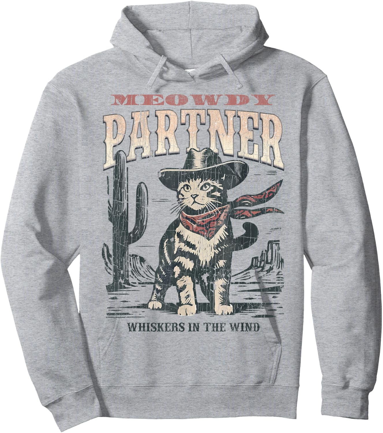 Meowdy Partner Cowboy Cat Vintage Hoodie - Hoodie | Ash
