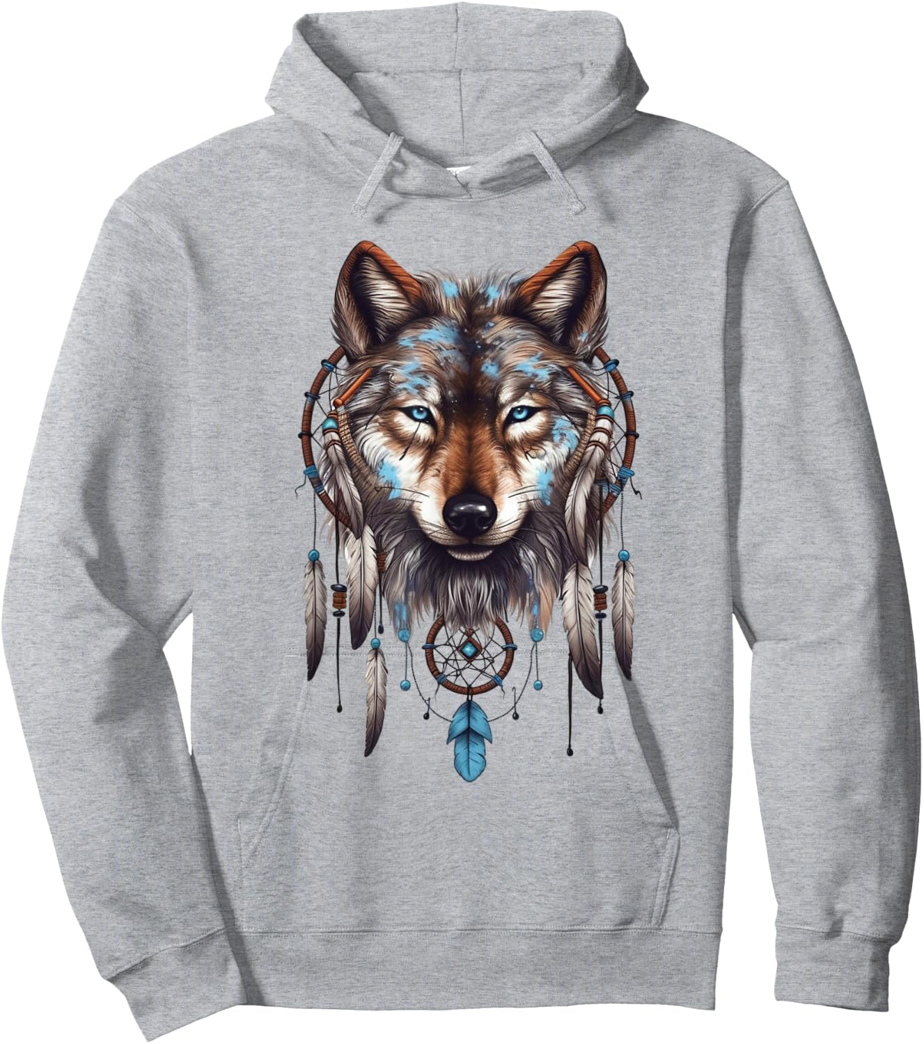 Native American Boho Dreamcatcher Tribe Wolf Hoodie - Hoodie | Ash