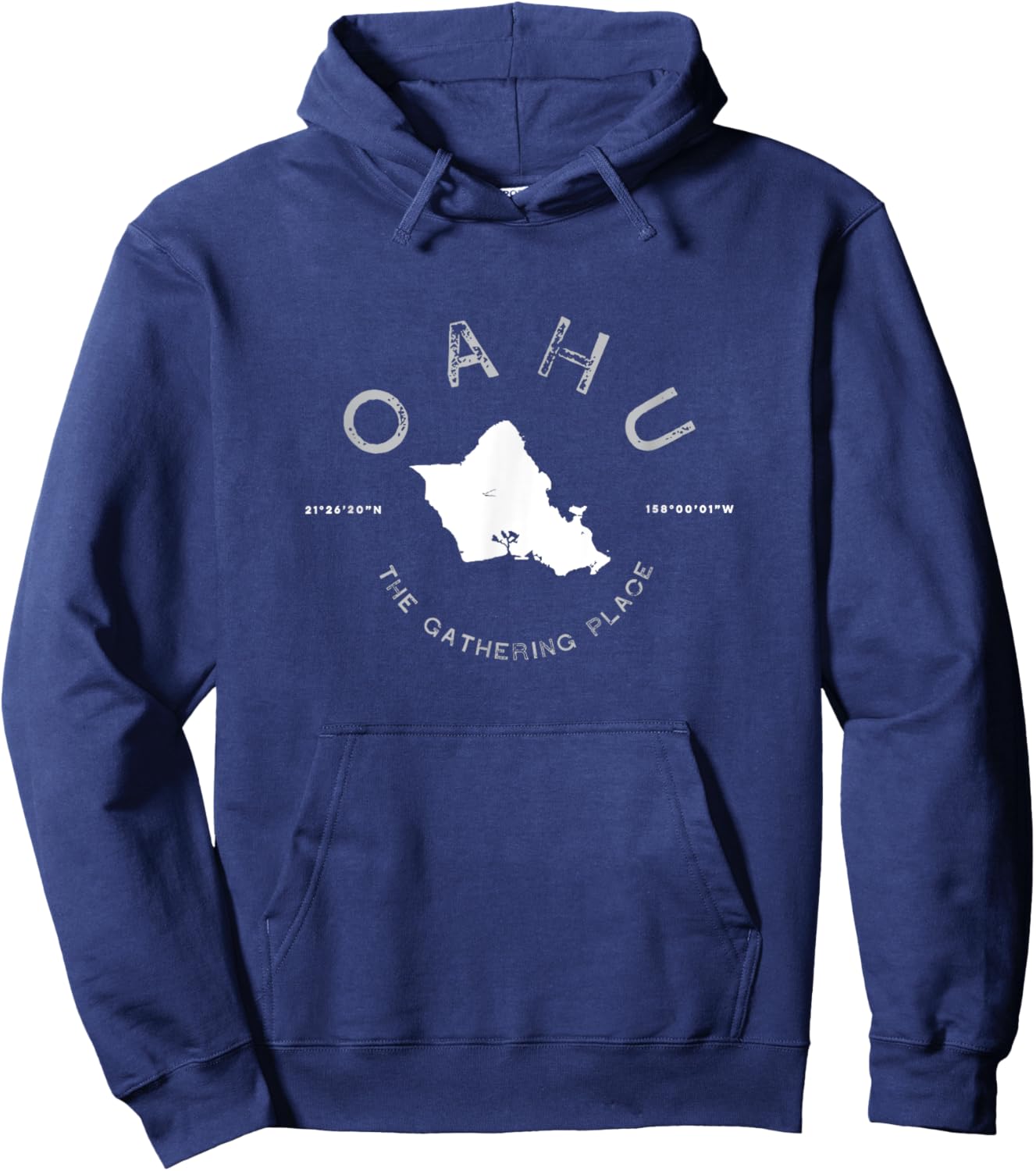 Oahu Hawaii Graphic Map Vintage Retro T Hoodie - Hoodie | Navy