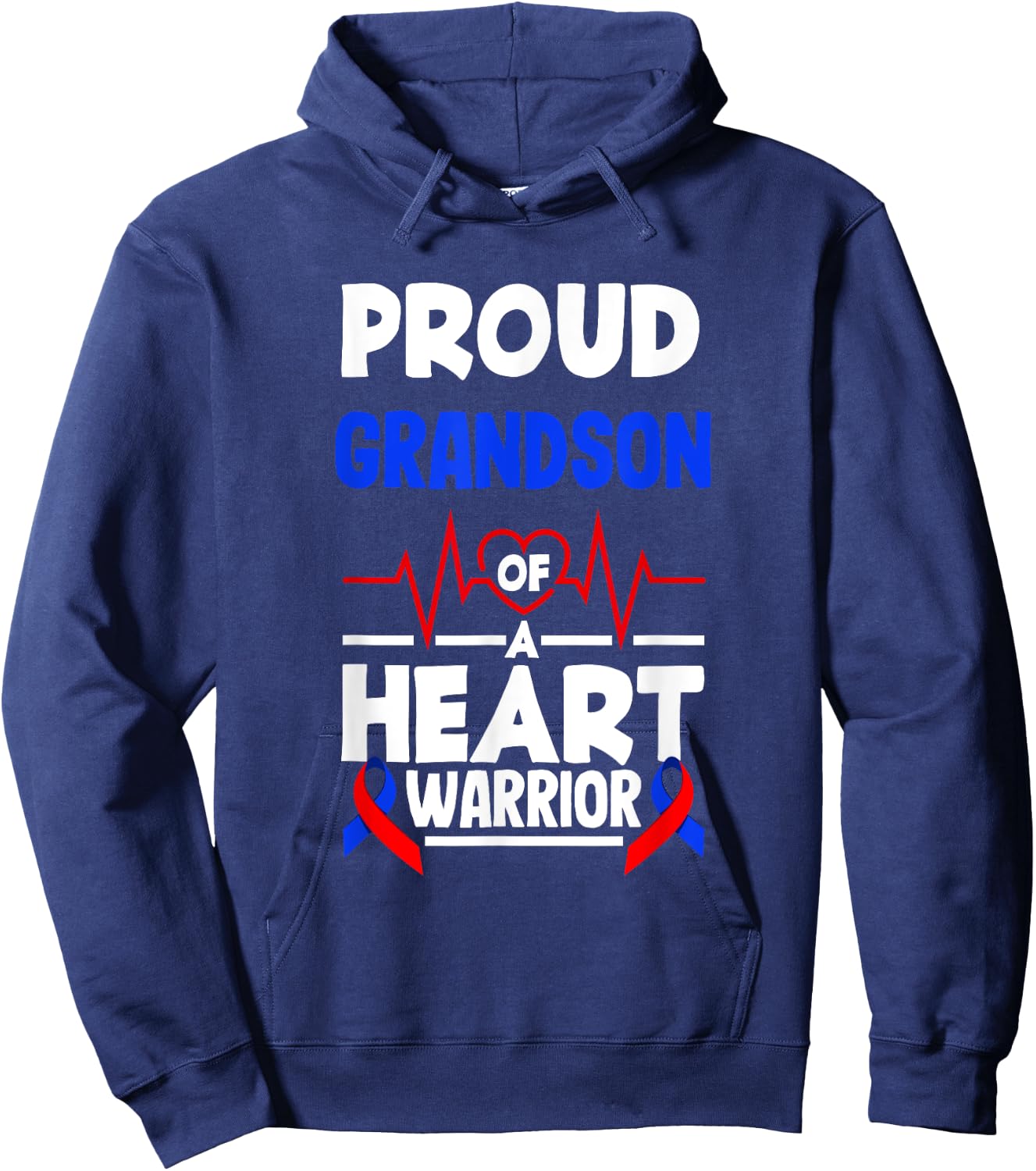 Proud Grandson Of A Heart Warrior CHD Awareness Hoodie - Hoodie | Navy