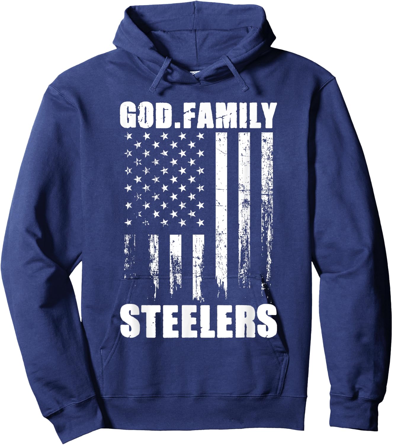 God. Family. Steelers. Vintage USA Flag Hoodie - Hoodie | Navy