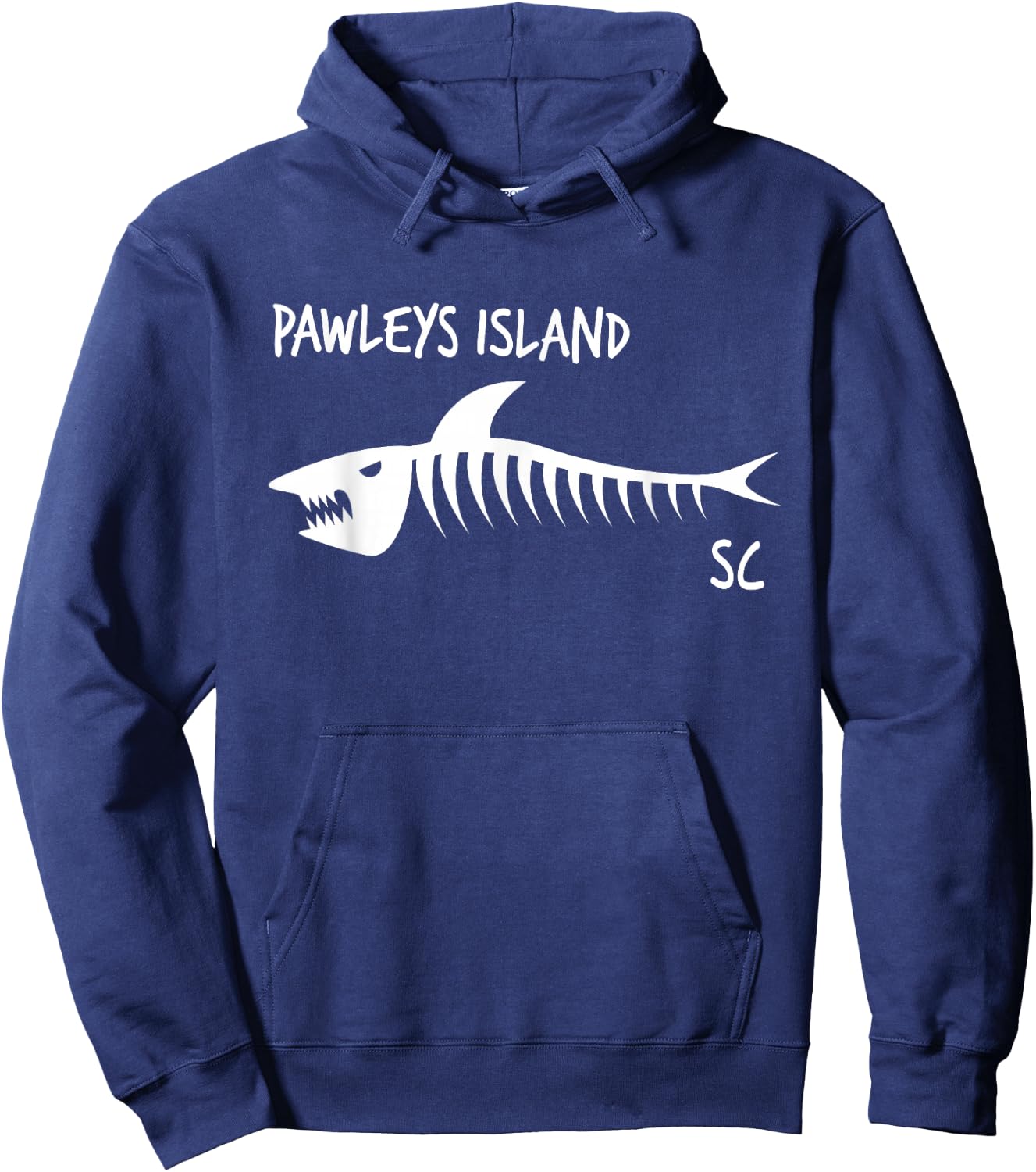 Pawleys Island SC Shark Skeleton White Print Hoodie - Hoodie | Navy