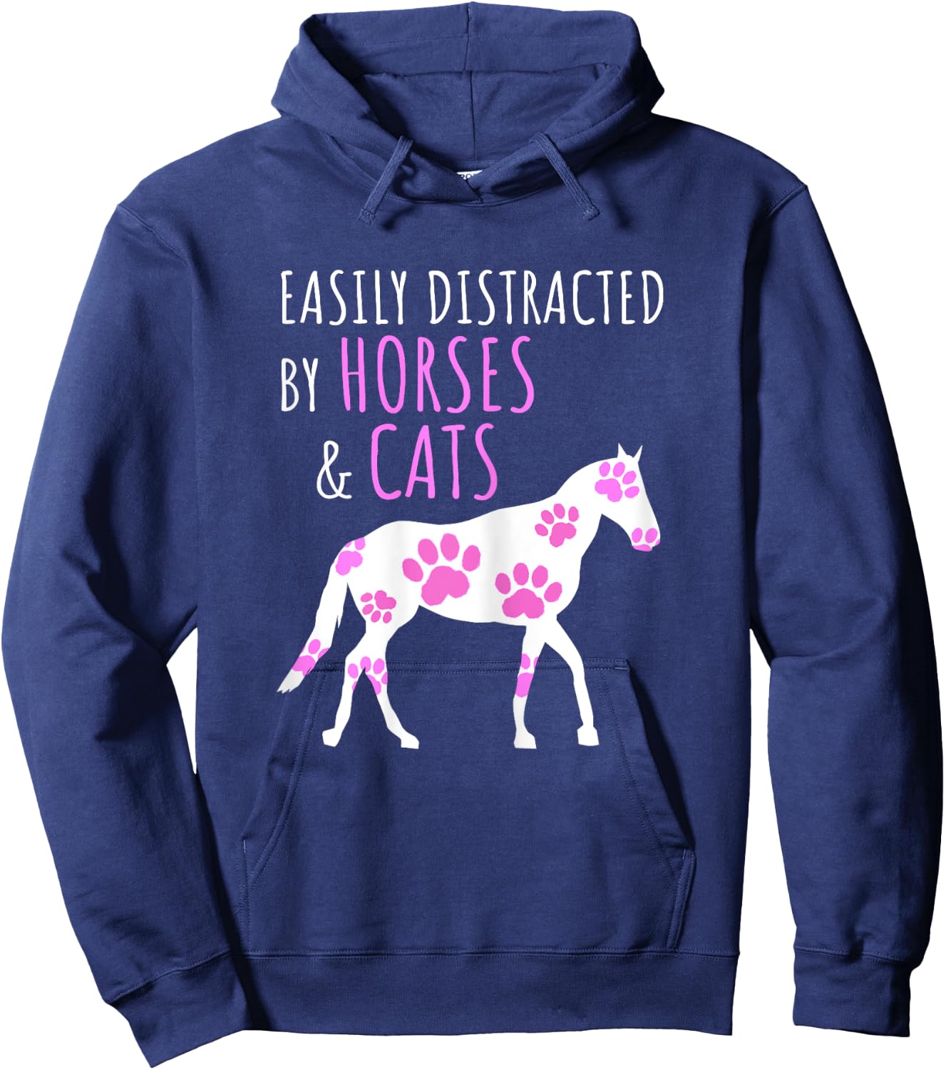 Cute Easily Distracted by Horses and Cats Hoodie - Hoodie | Navy