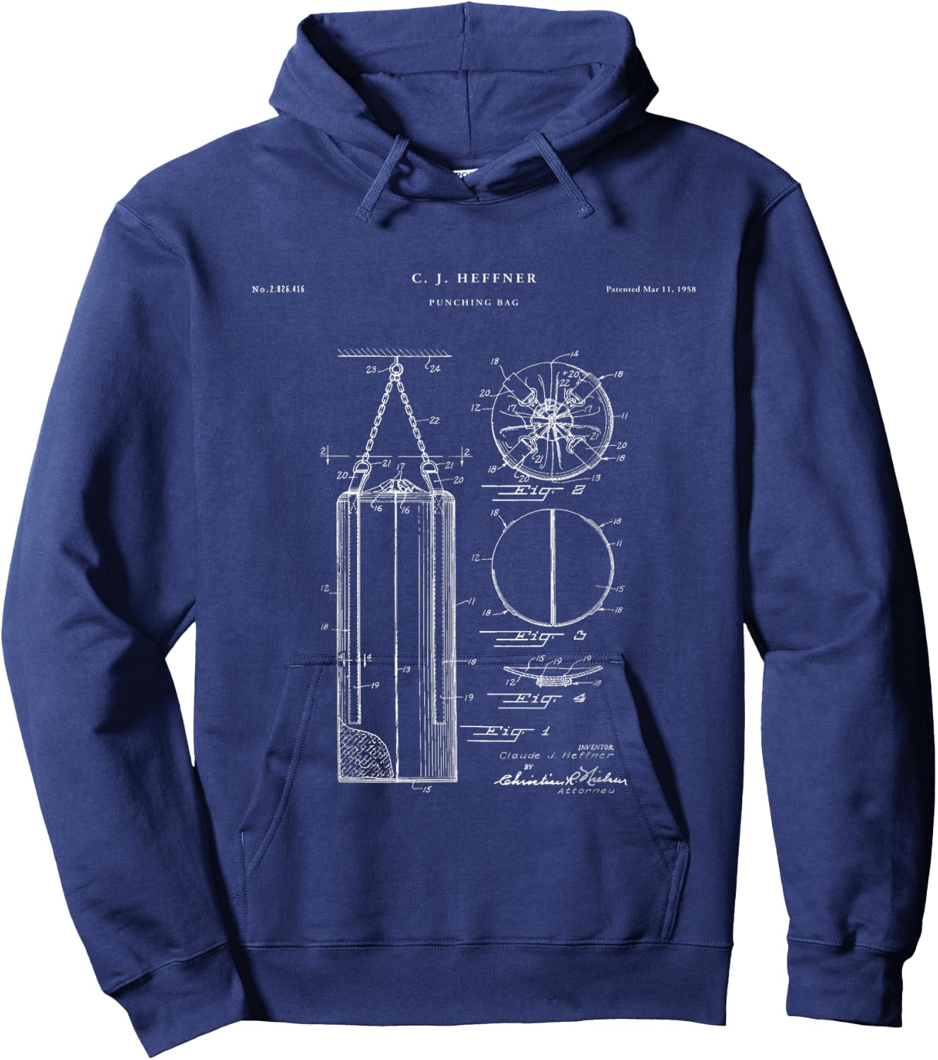 Punching Bag Patent - Boxing Hoodie - Hoodie | Navy