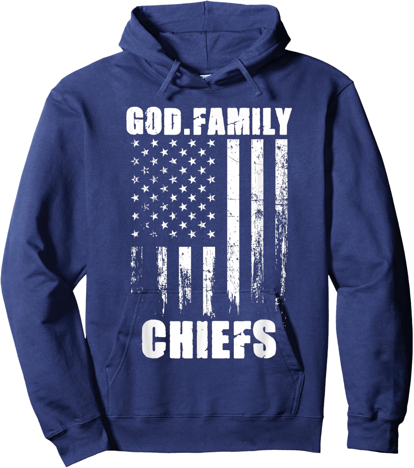 God. Family. Chiefs. Vintage USA Flag Hoodie - Hoodie | Navy