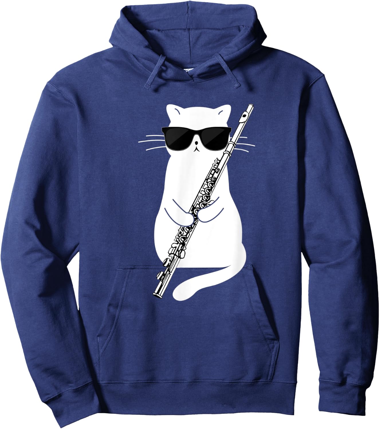 Cat wearing sunglasses playing Flute Women Kids Hoodie - Hoodie | Navy