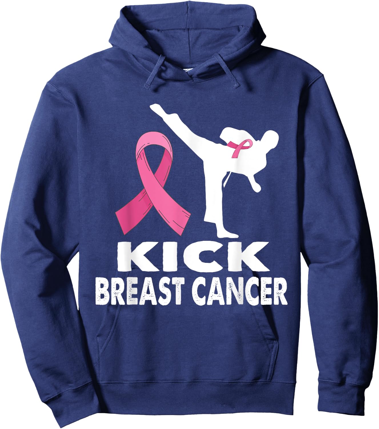 Karate Kick Breast Cancer Awareness Pink Hoodie - Hoodie | Navy