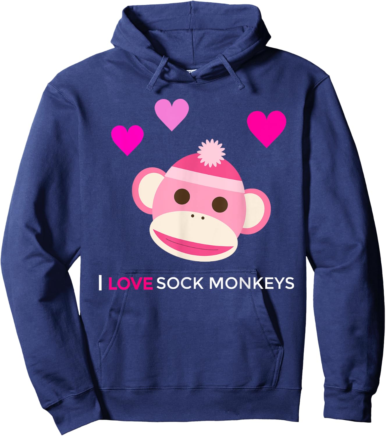 Pink Sock Monkey - I Love Sock Monkeys Hoodie - Hoodie | Navy