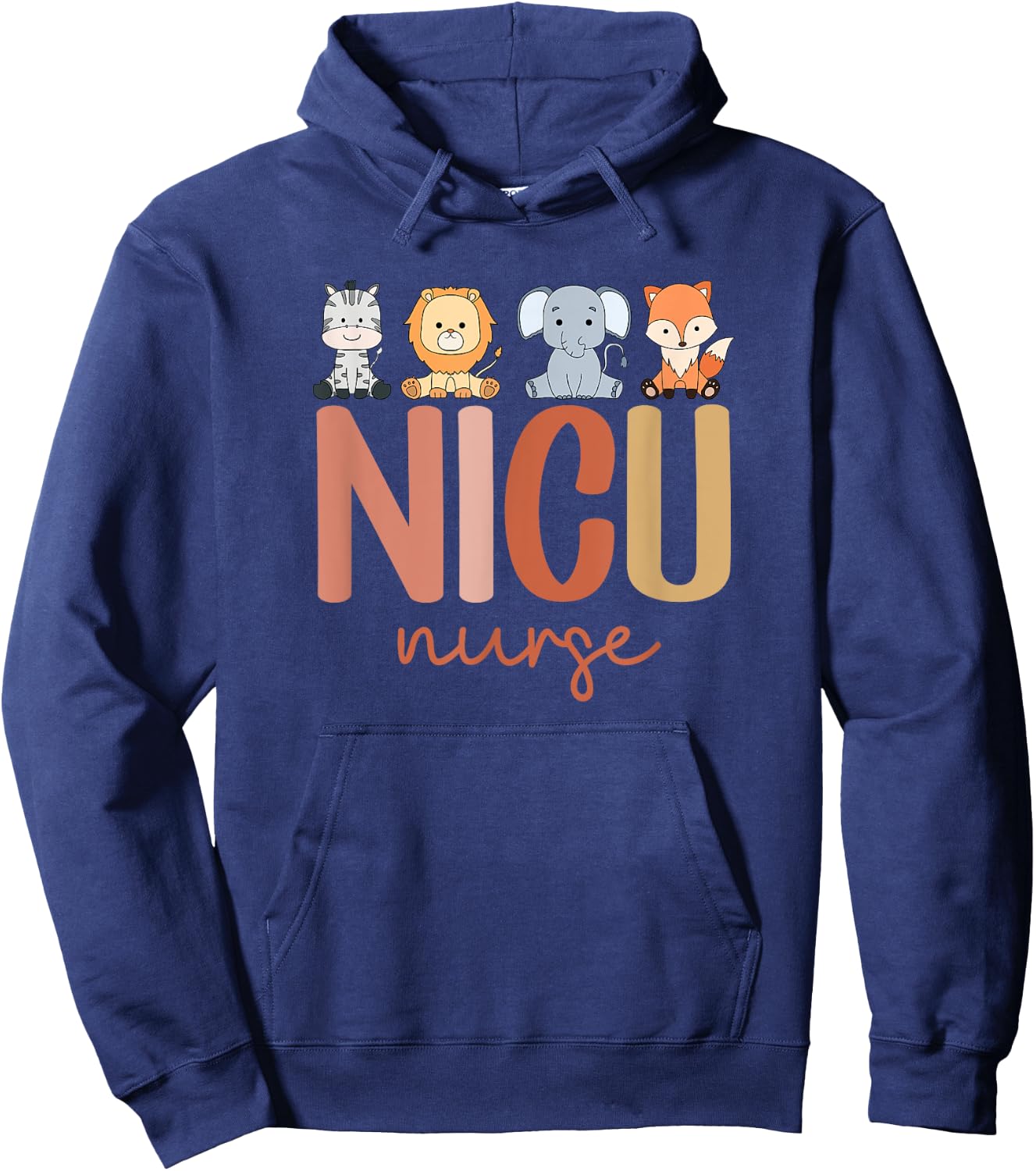 NICU Nurse Baby L&D Cute Animals Hoodie - Hoodie | Navy