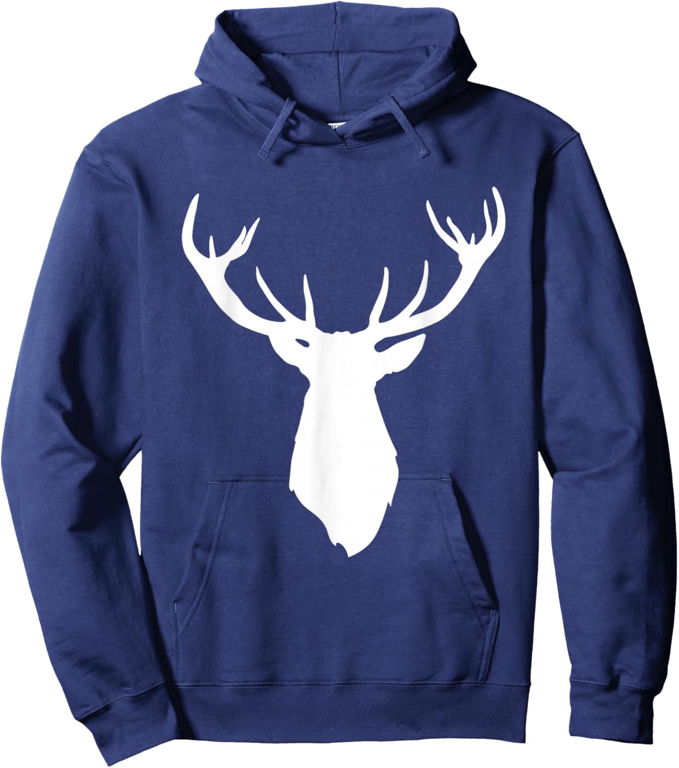 Buck Stag Deer Head Antlers White Silhouette Hoodie - Hoodie | Navy