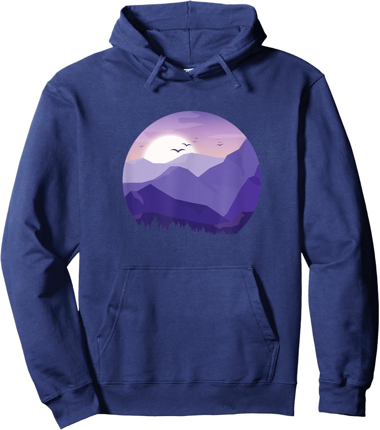 Sunrise Birds Forest Scene Mountain Silhouette Hoodie - Hoodie | Navy