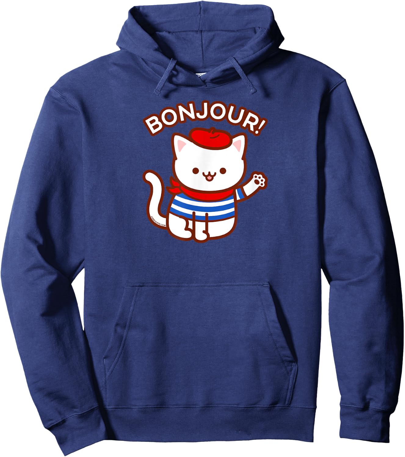 BONJOUR! - Cute Funny French Cat Saying Hello Hoodie - Hoodie | Navy