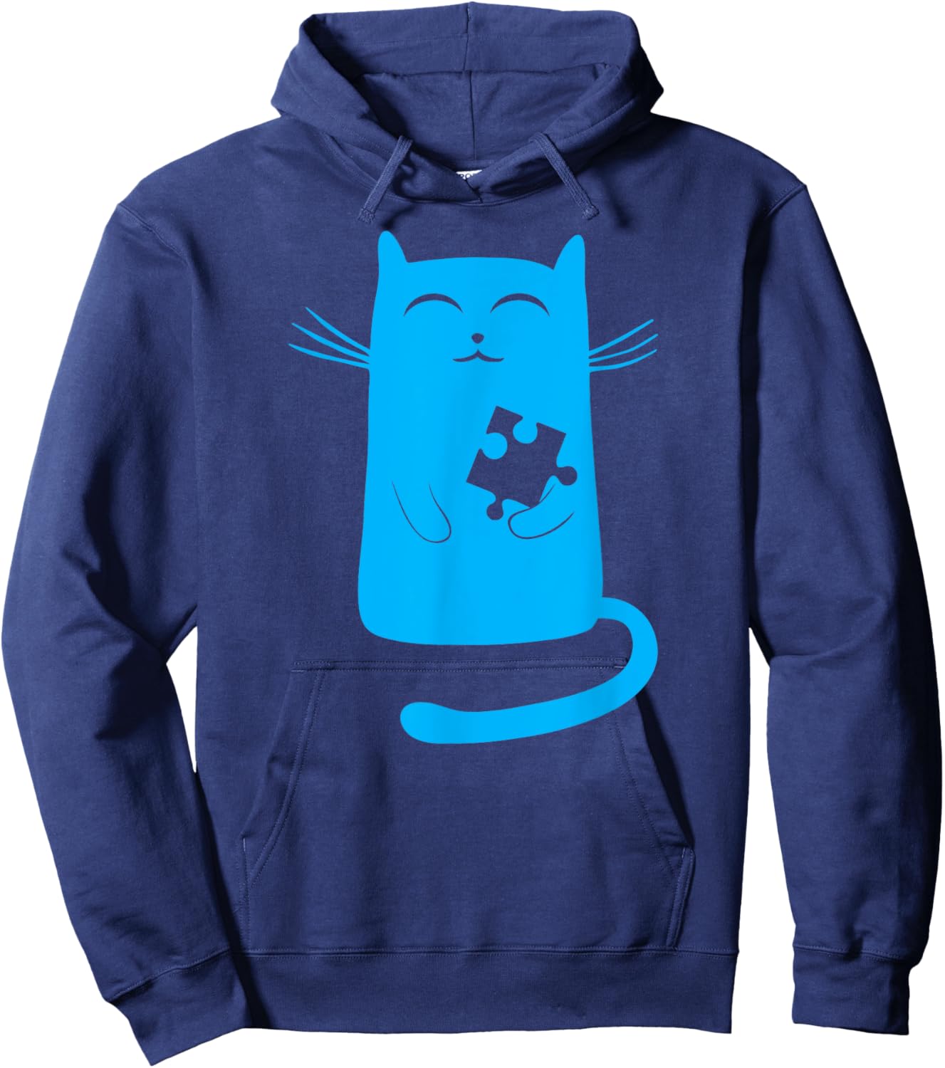 Autism Kitty Cat Illustration Blue Puzzle Piece Hoodie - Hoodie | Navy