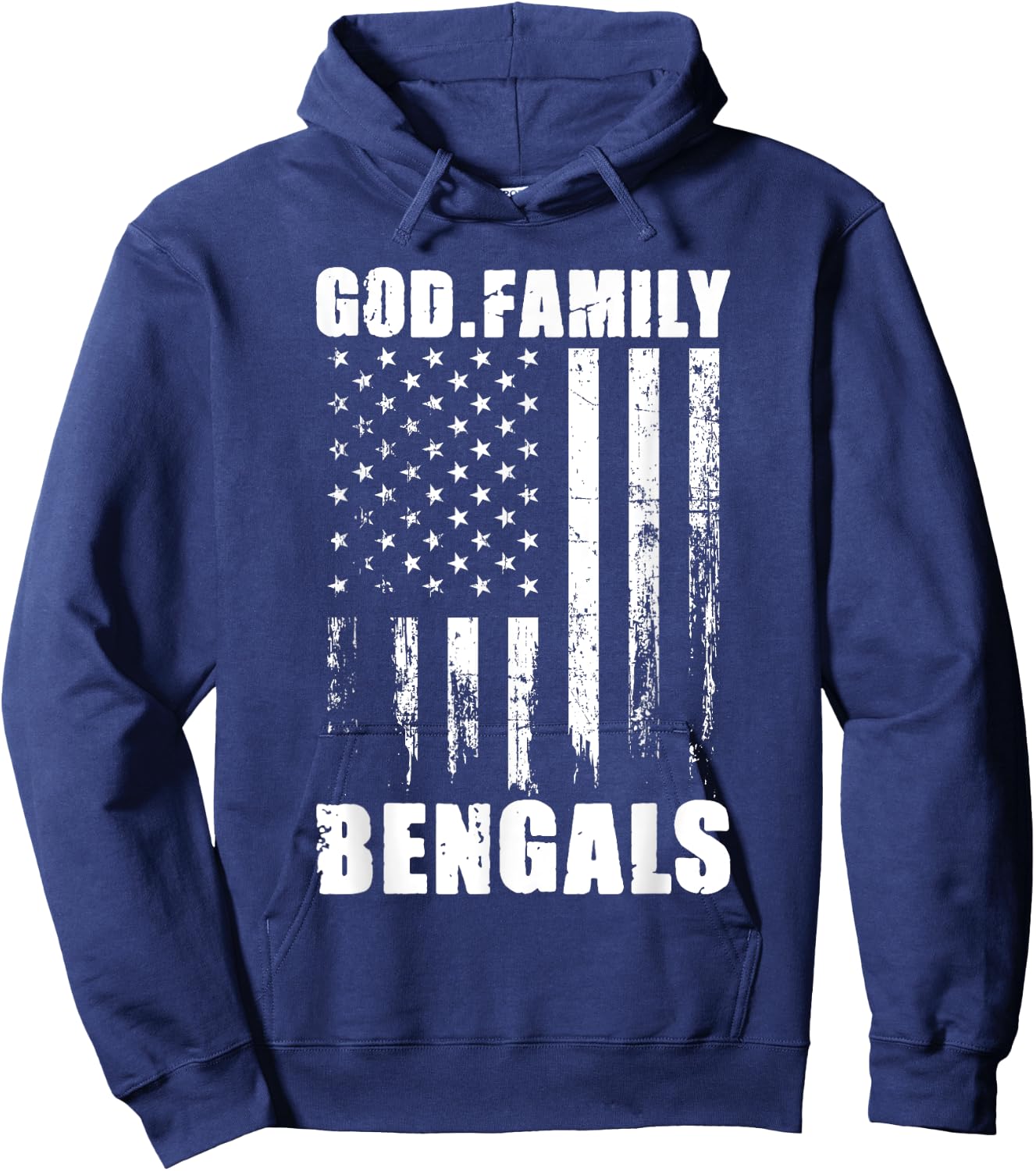 God. Family. Bengals. Vintage USA Flag Hoodie - Hoodie | Navy