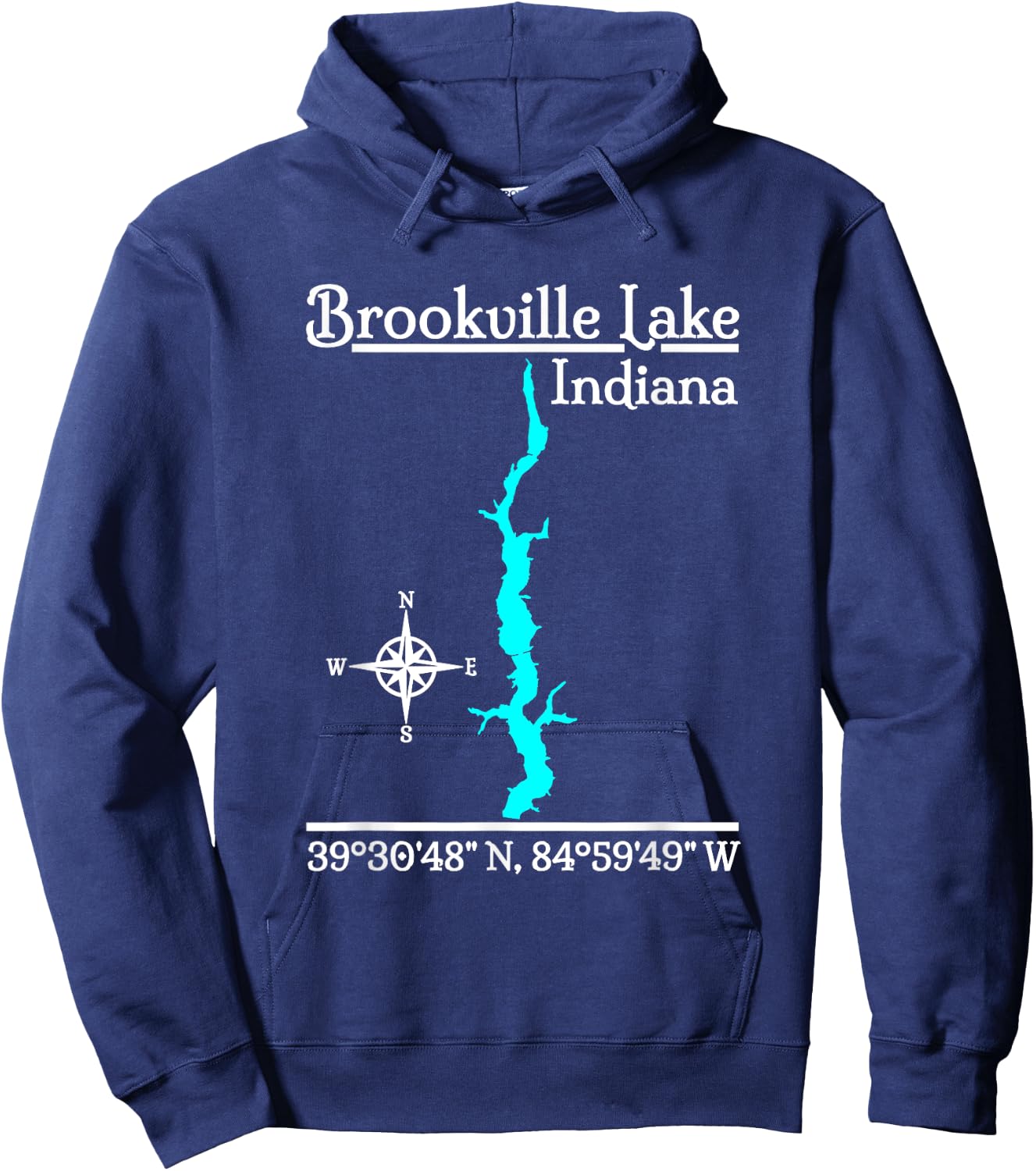GeoGearCo Brookville Lake - Indiana - Adult - Black - Small - Short Sleeve - Classic Fit - - Classic Style - Polyester 100% - Camping, Hiking, Nature Lovers Hoodie - Hoodie | Navy